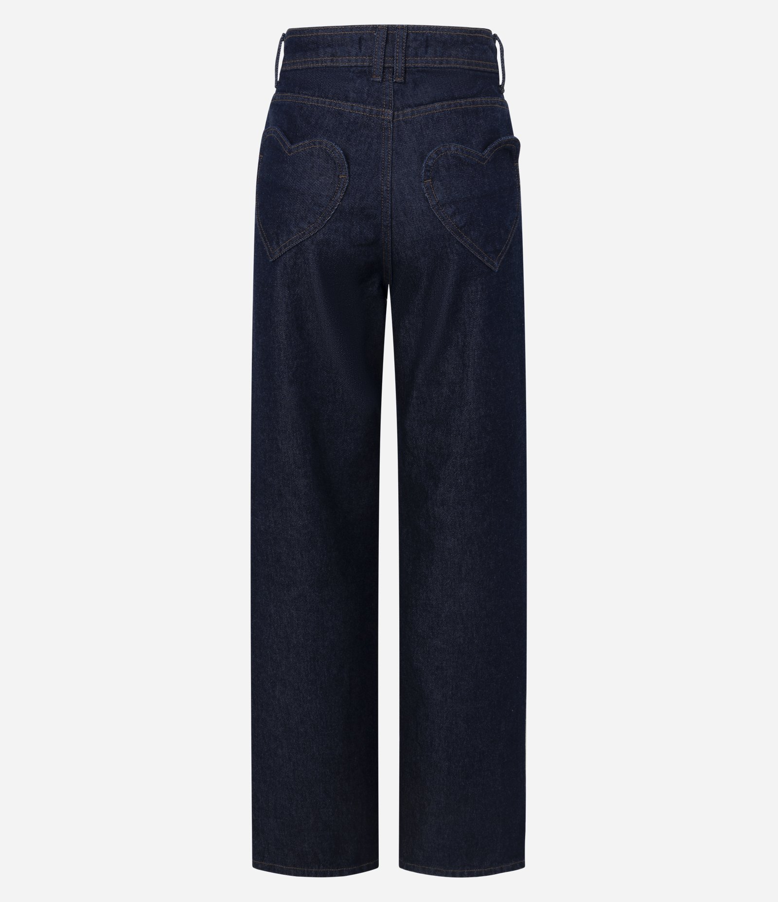 Calça Jeans Reta Comfort com Cintura Baixa e Bolsos Coração Azul Escuro 2