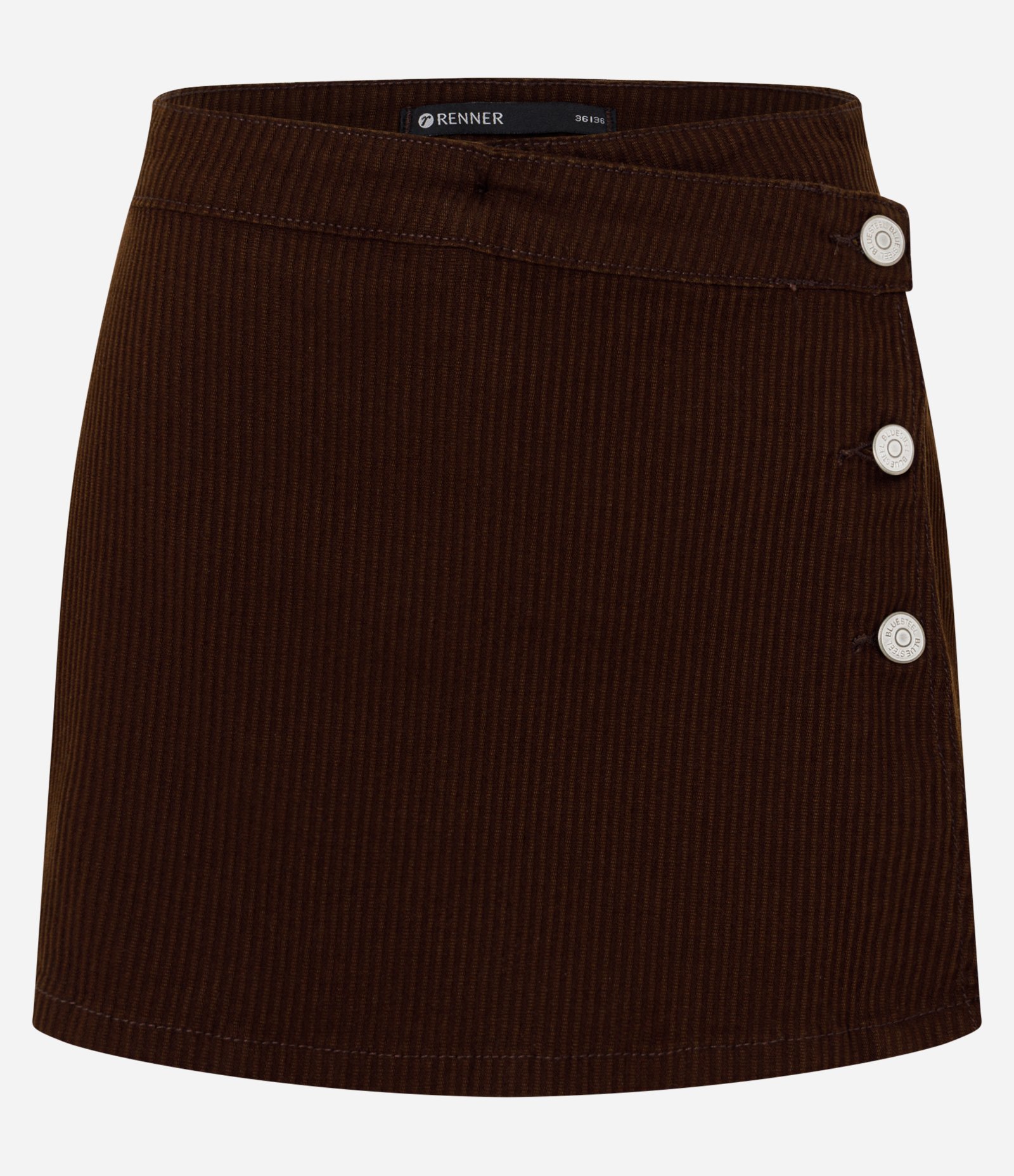Short Saia em Veludo Cotelê com Botões Marrom Café 5