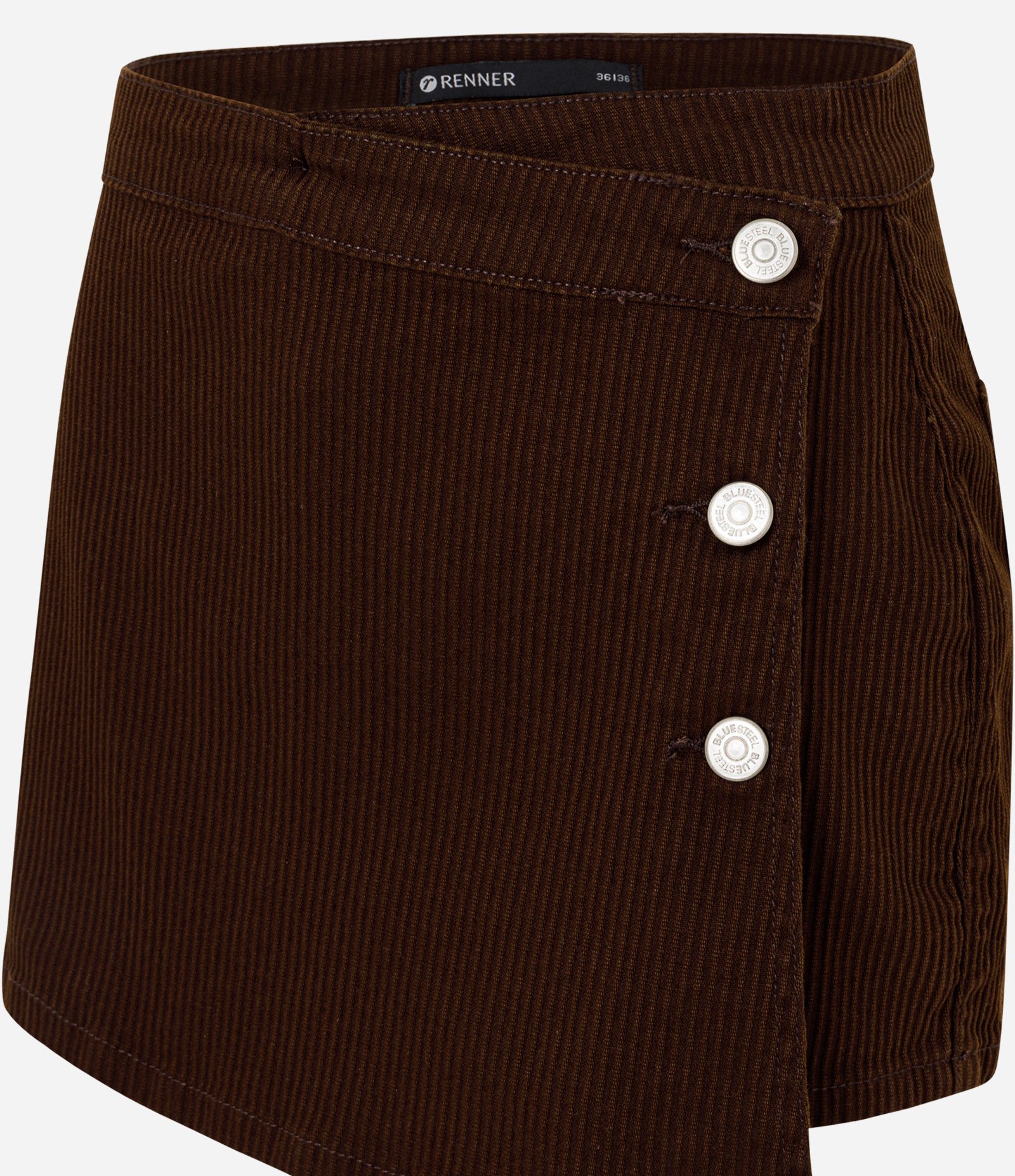 Short Saia em Veludo Cotelê com Botões Marrom Café 6