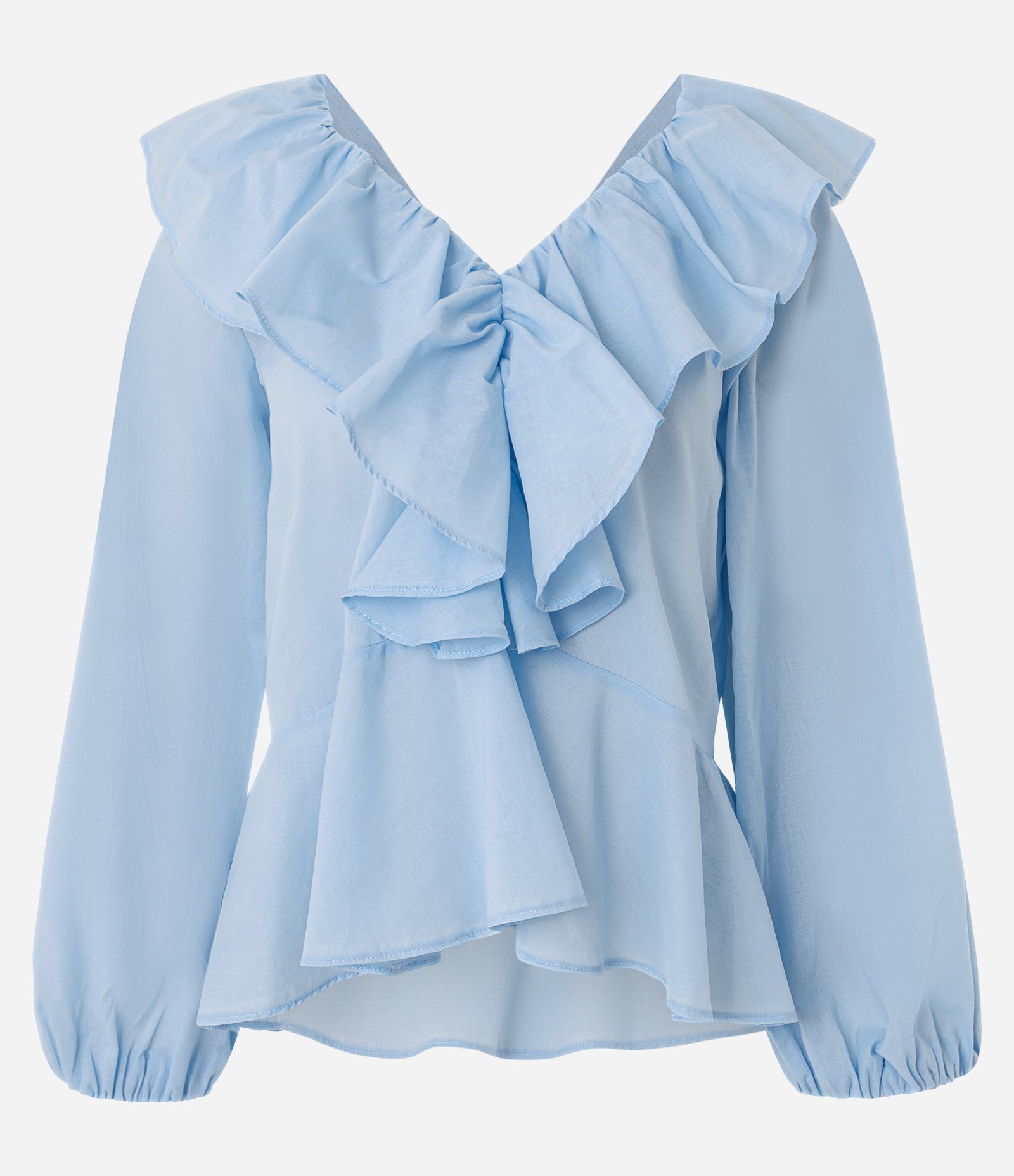 Bata Peplum com Manga Bufante e Babados Azul 5