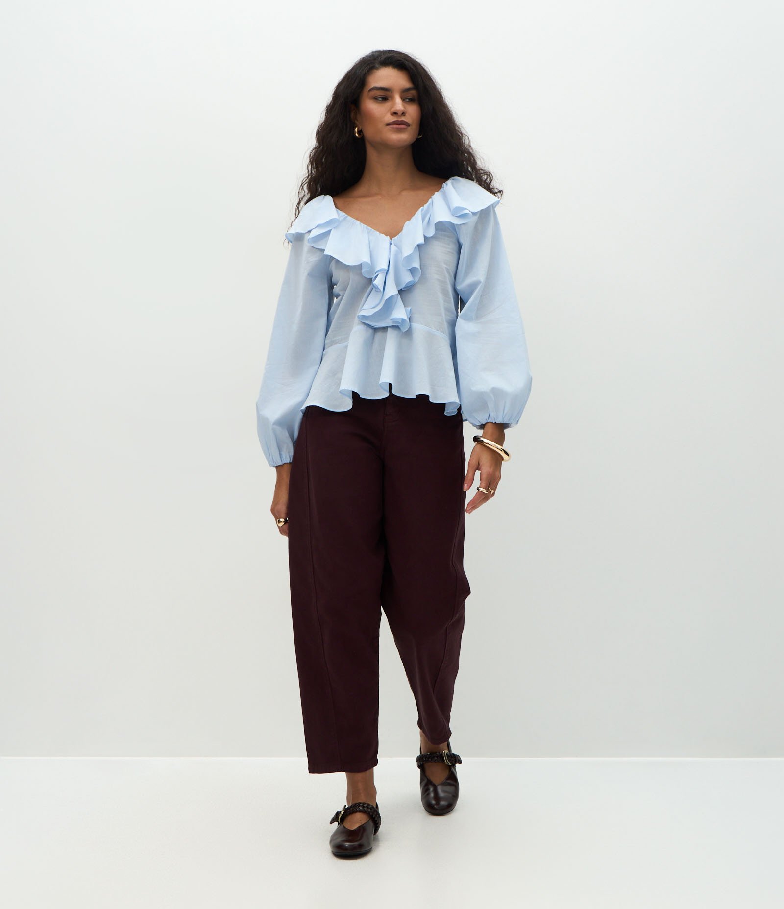 Bata Peplum com Manga Bufante e Babados Azul 3