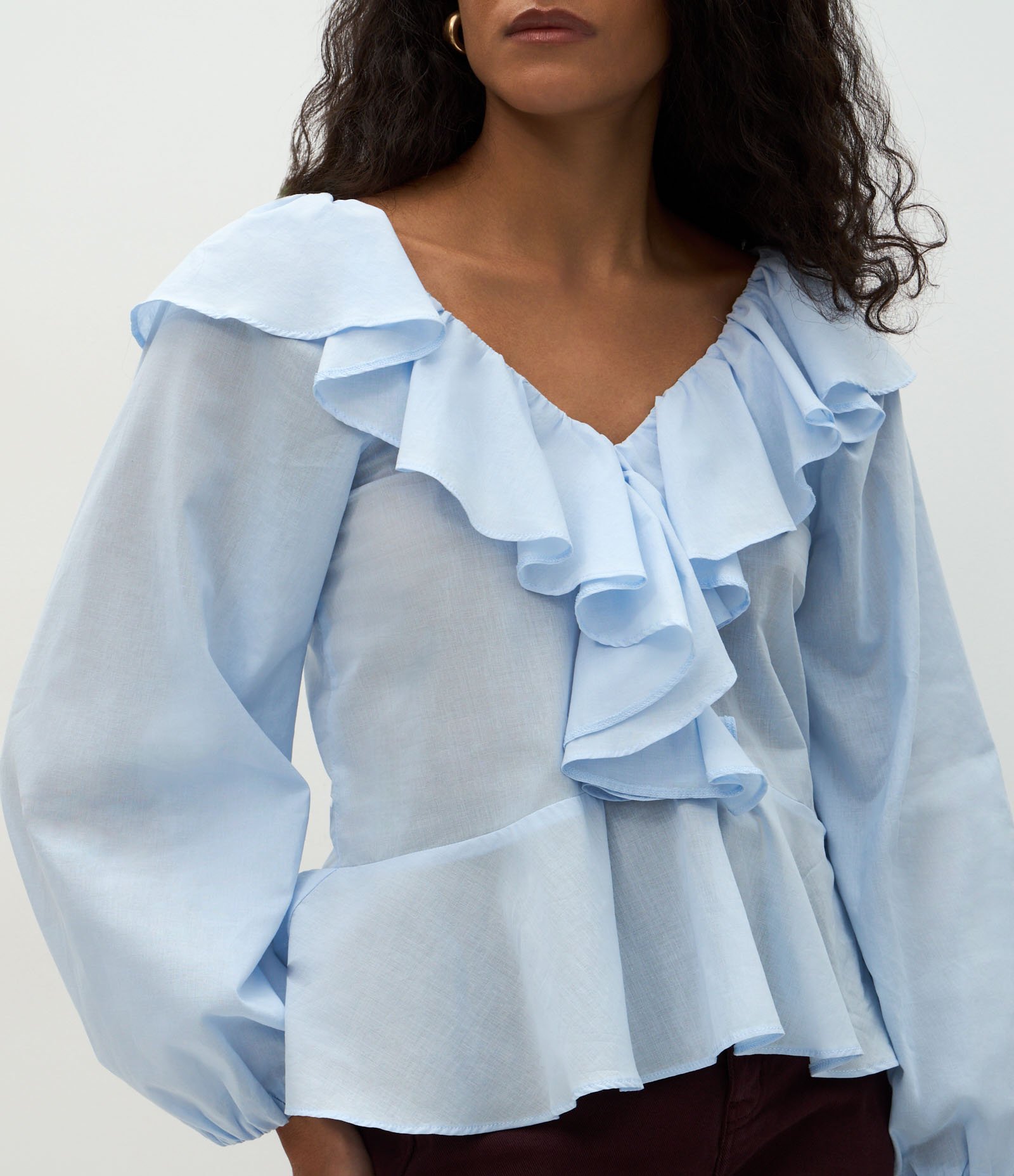 Bata Peplum com Manga Bufante e Babados Azul 4