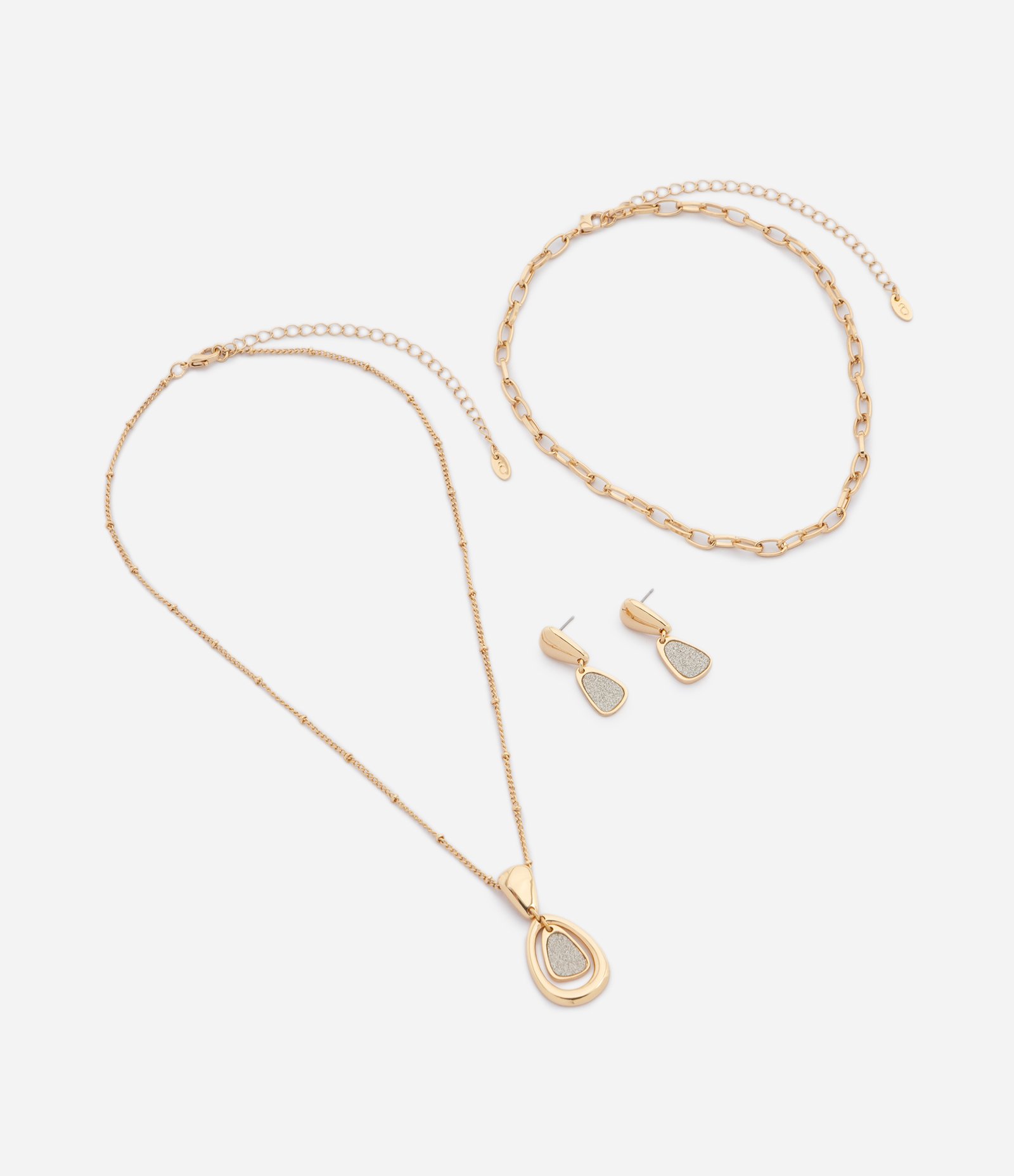 Conjunto de Colar em Camadas e Brincos com Pingente Orgânico Dourado 2