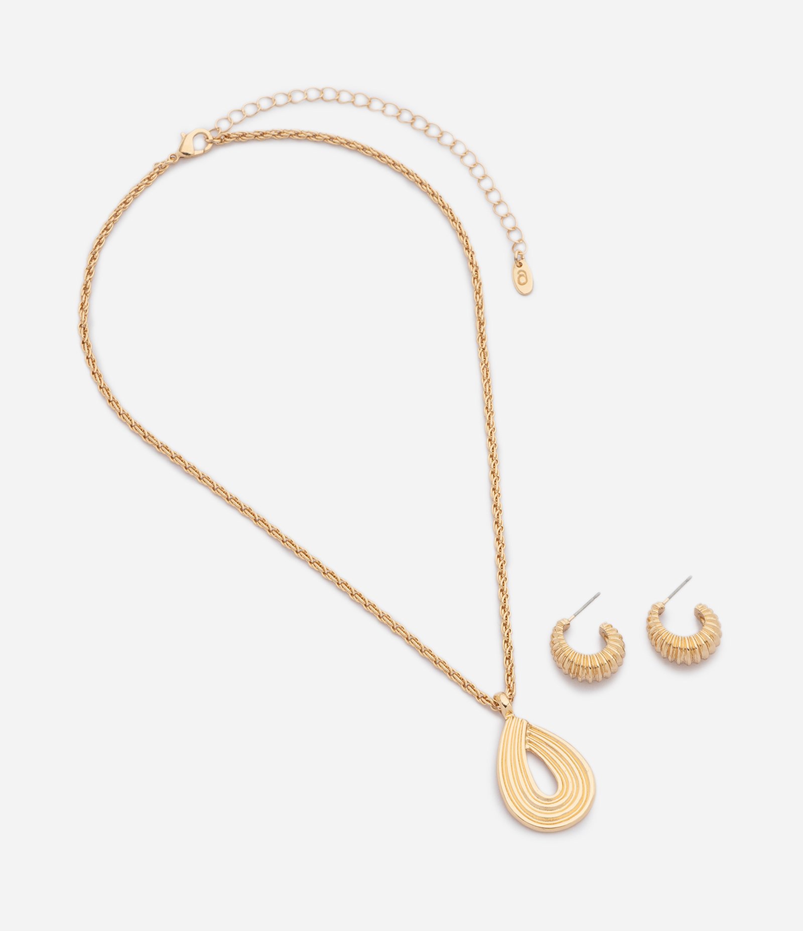 Conjunto de Colar com Pingente de Gota e Brincos Argola Dourado 2