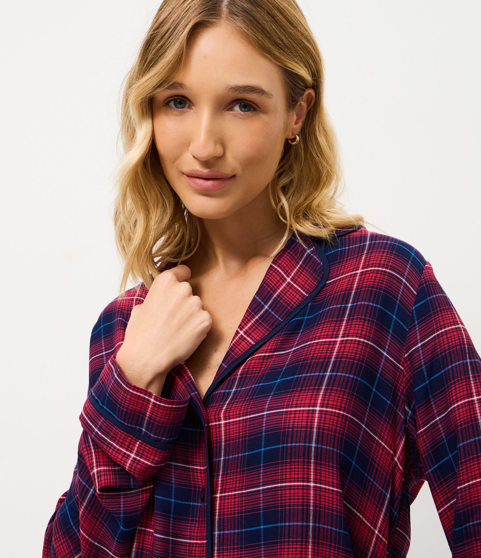 Pijama Longo Americano com Estampa Xadrez Fio Tinto Vermelho/Azul 2