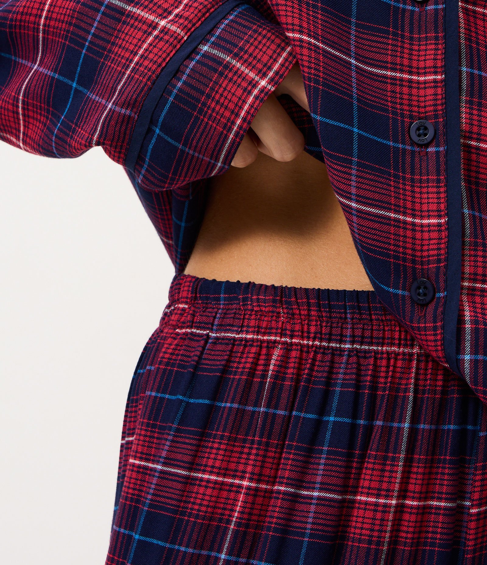 Pijama Longo Americano com Estampa Xadrez Fio Tinto Vermelho/Azul 3