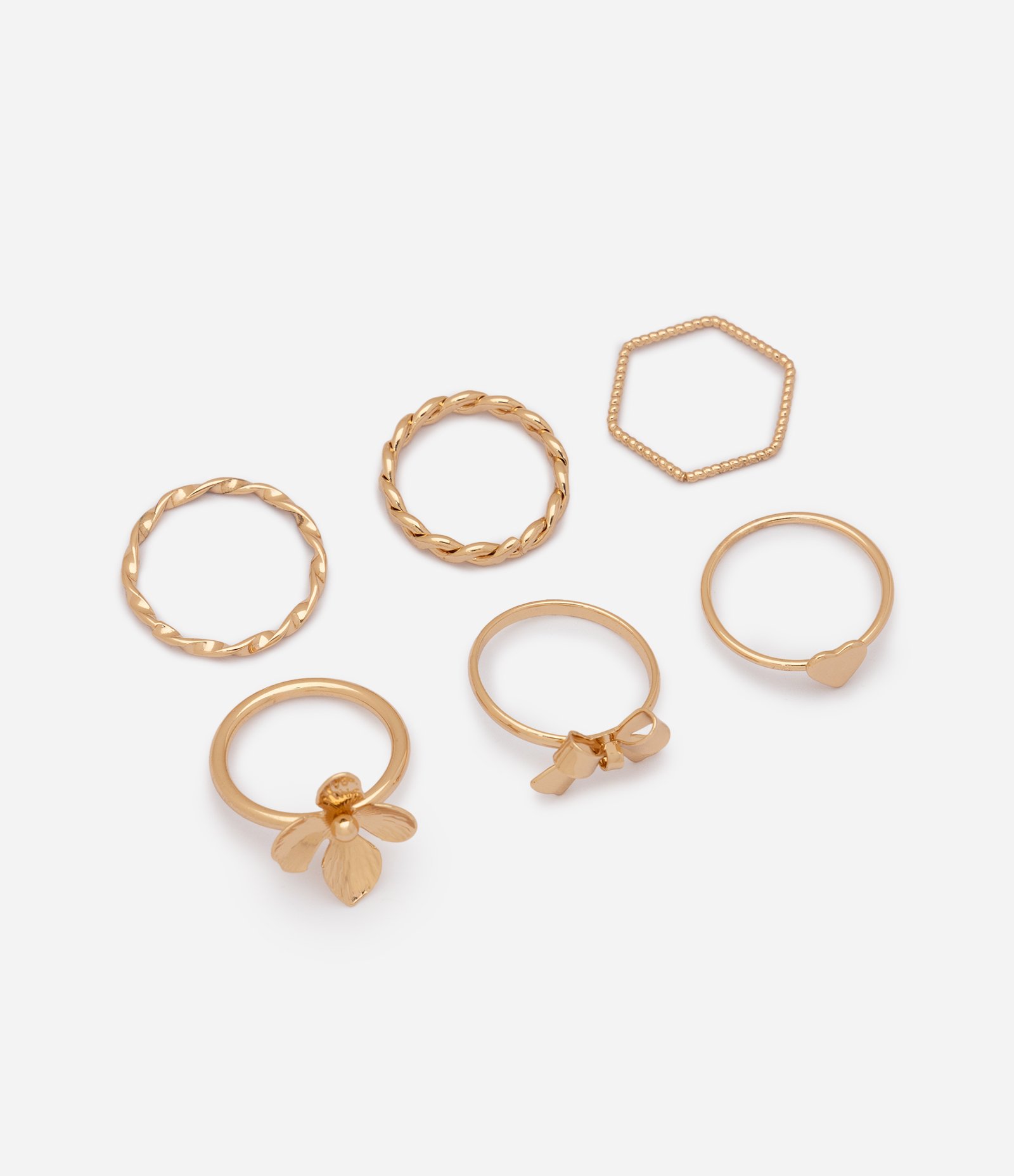 Kit de 6 Anéis Delicados com Designs Variados Dourado 2