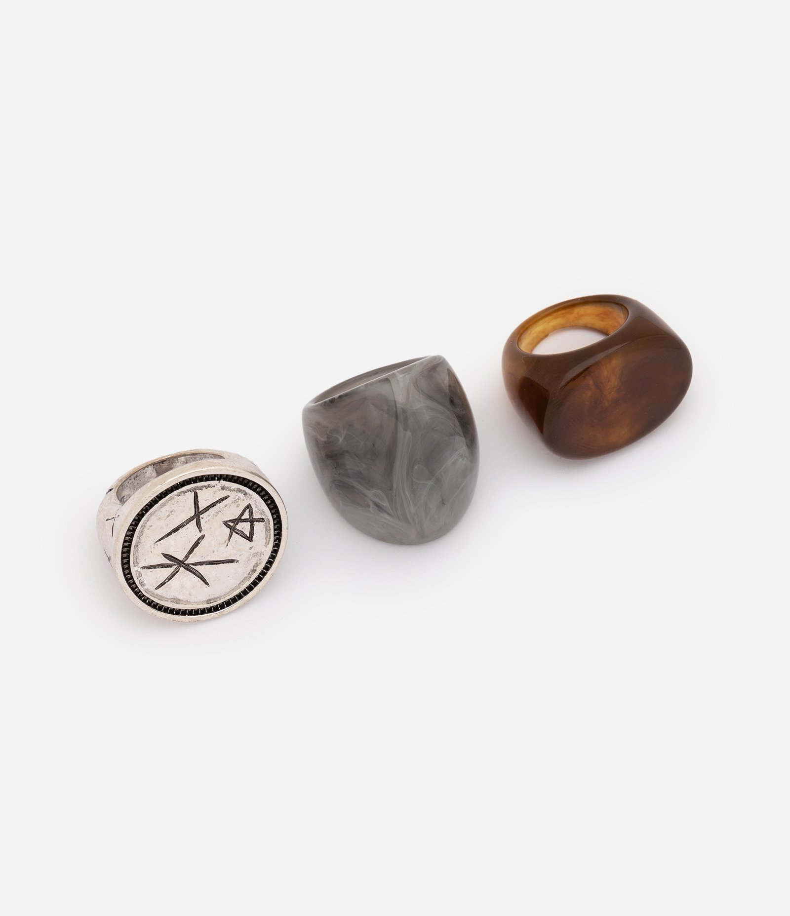 Kit 03 Anéis com Resina Marmorizada e Detalhe de Estrelas Multicores 2
