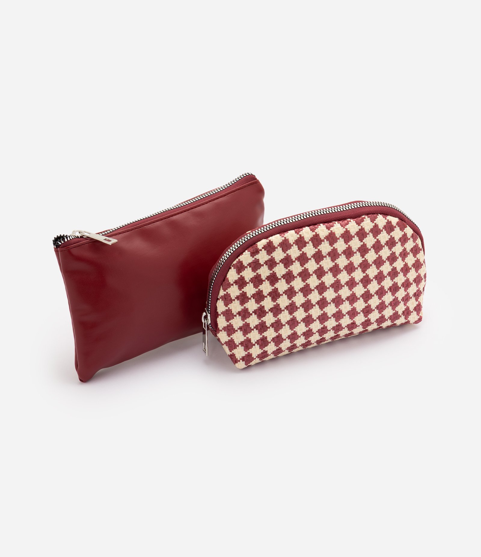 Kit com 02 Necessaires em PU e com Estampa Xadrez Vermelho 1