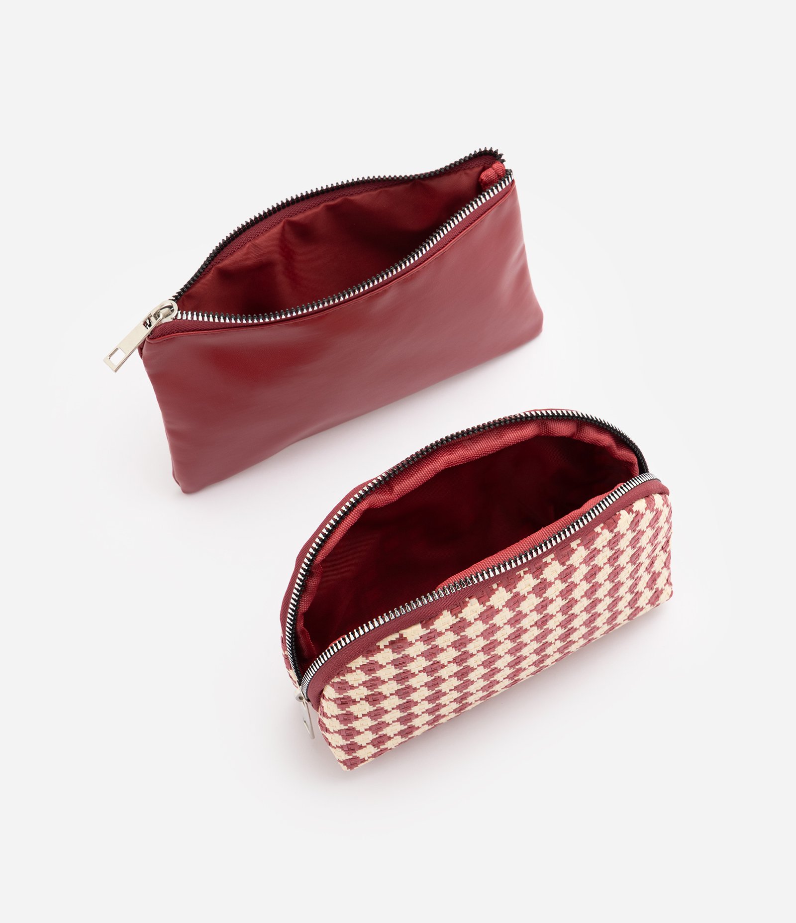 Kit com 02 Necessaires em PU e com Estampa Xadrez Vermelho 4