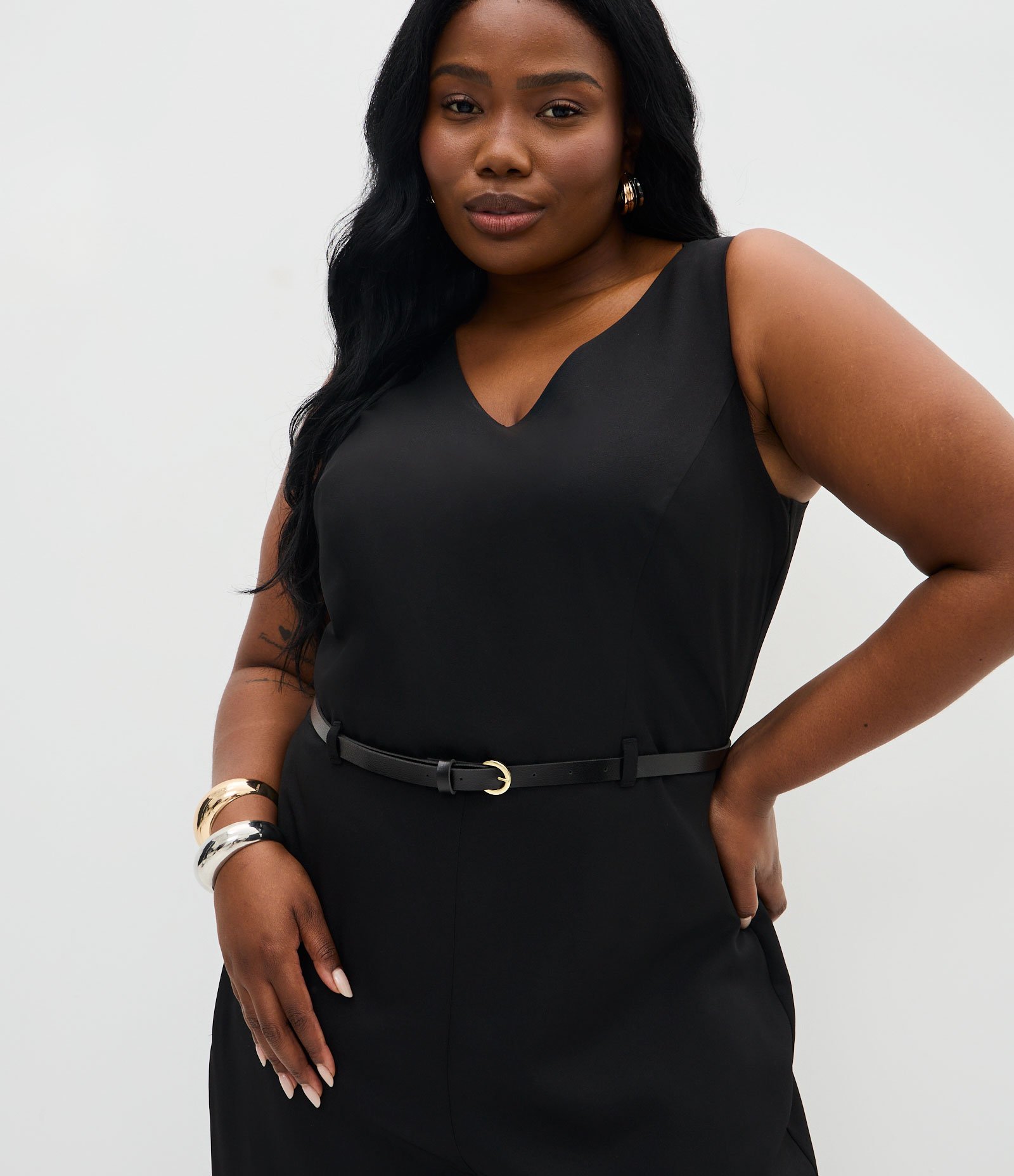 Macacão Longo Pantalona em Alfaiataria com Cinto Curve & Plus Size Preto 3