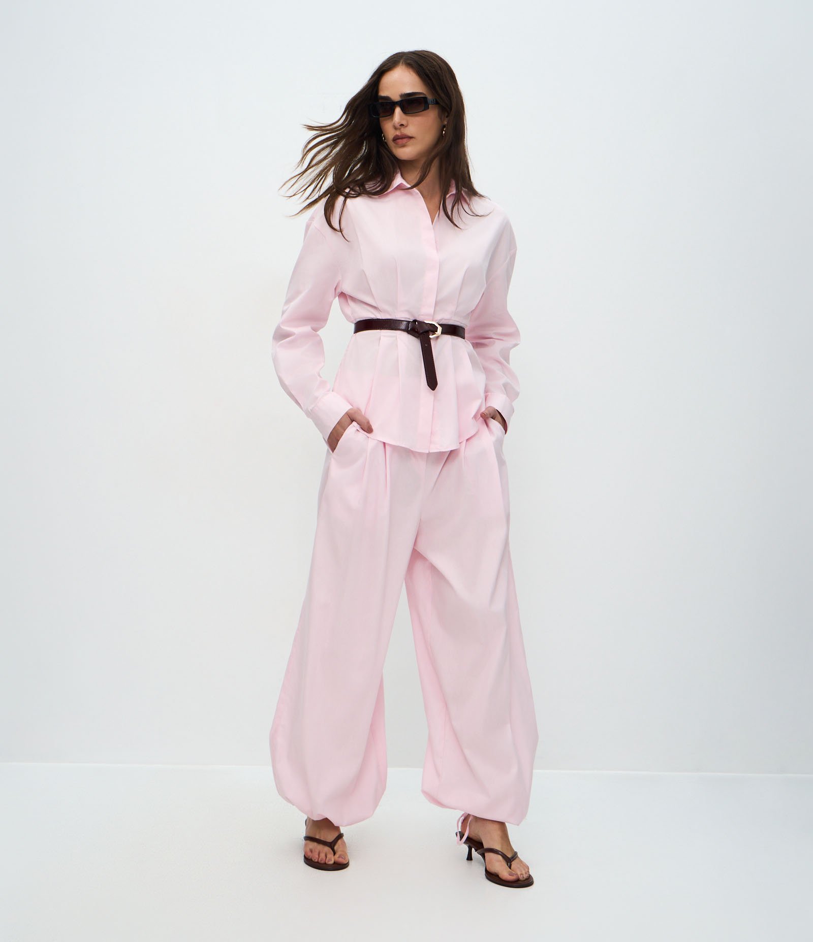 Camisa em Algodão com Pregas e Botões Rosa 3