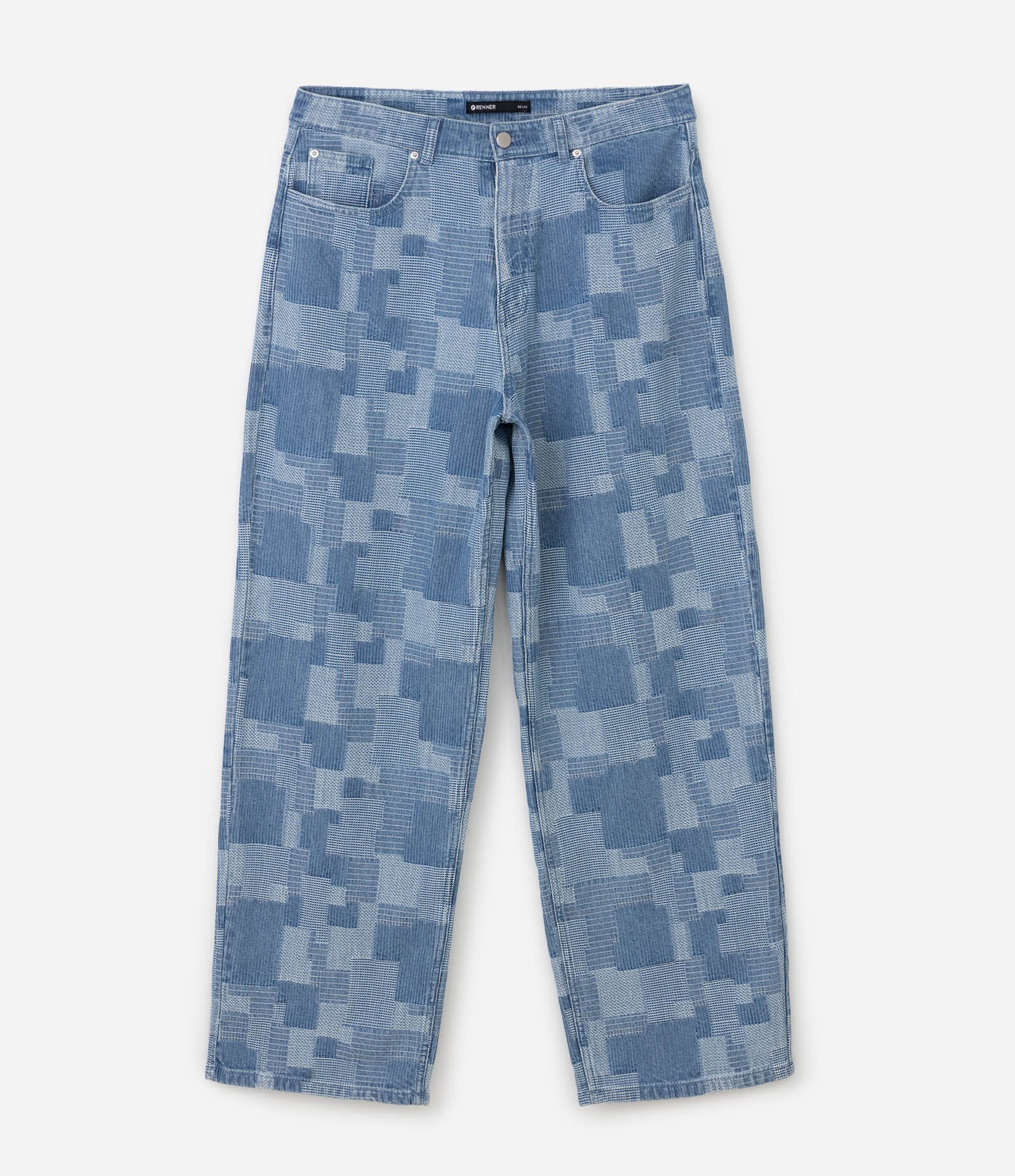 Calça Super Baggy em Jeans com Jacquard Azul 5