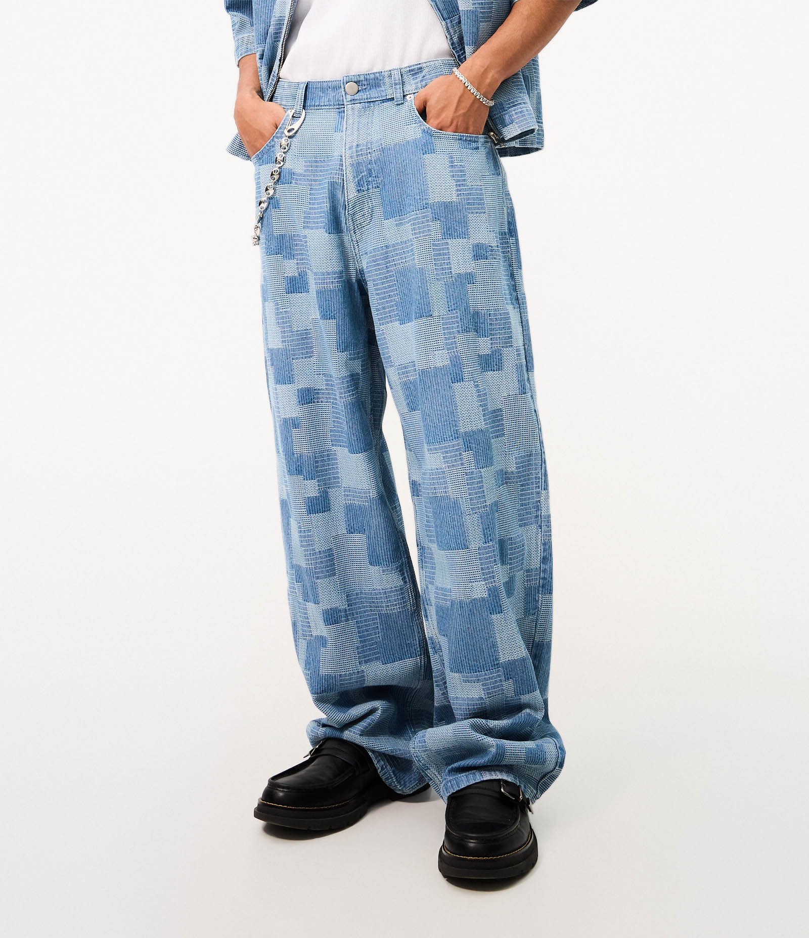 Calça Super Baggy em Jeans com Jacquard Azul 2
