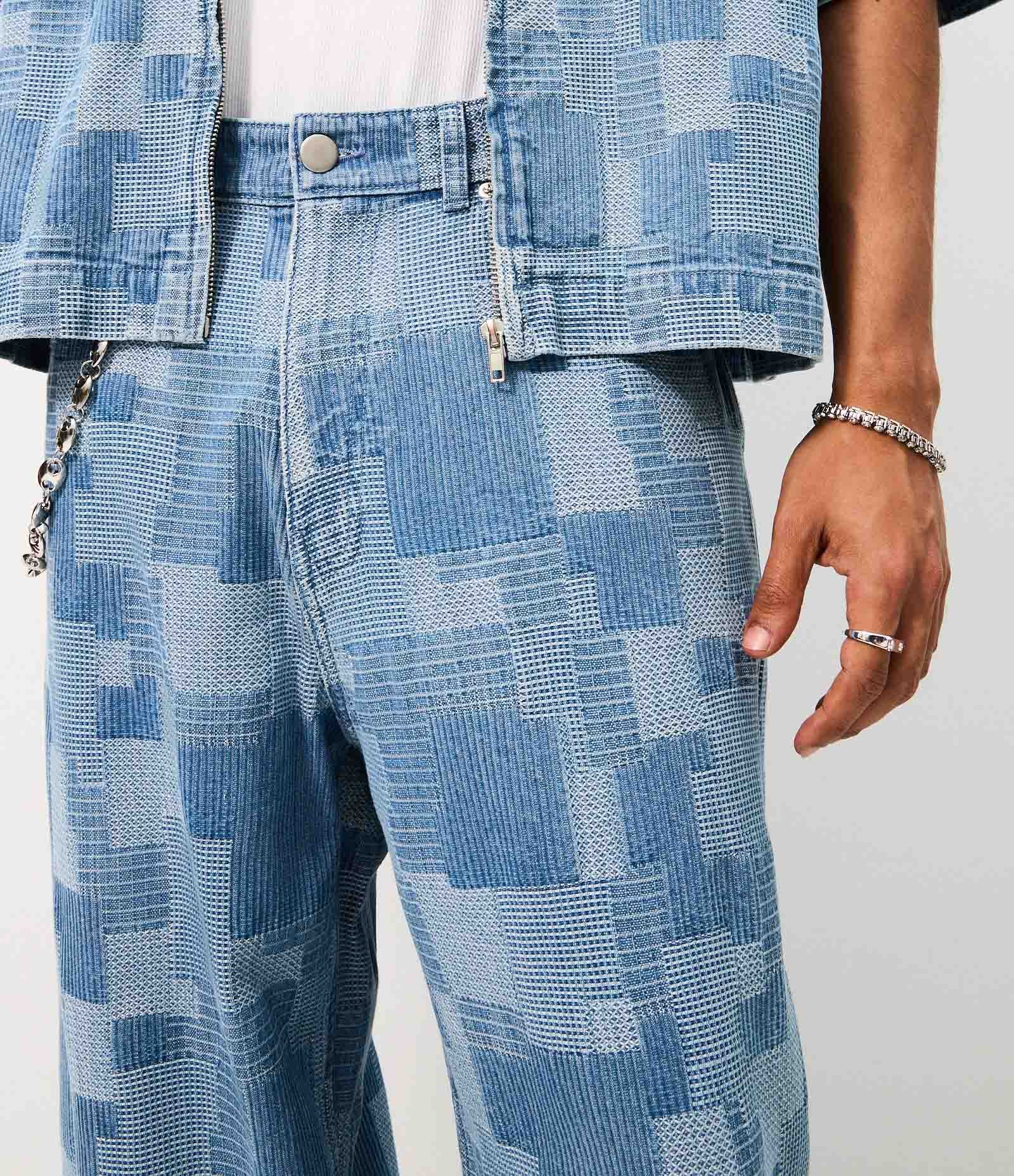 Calça Super Baggy em Jeans com Jacquard Azul 3