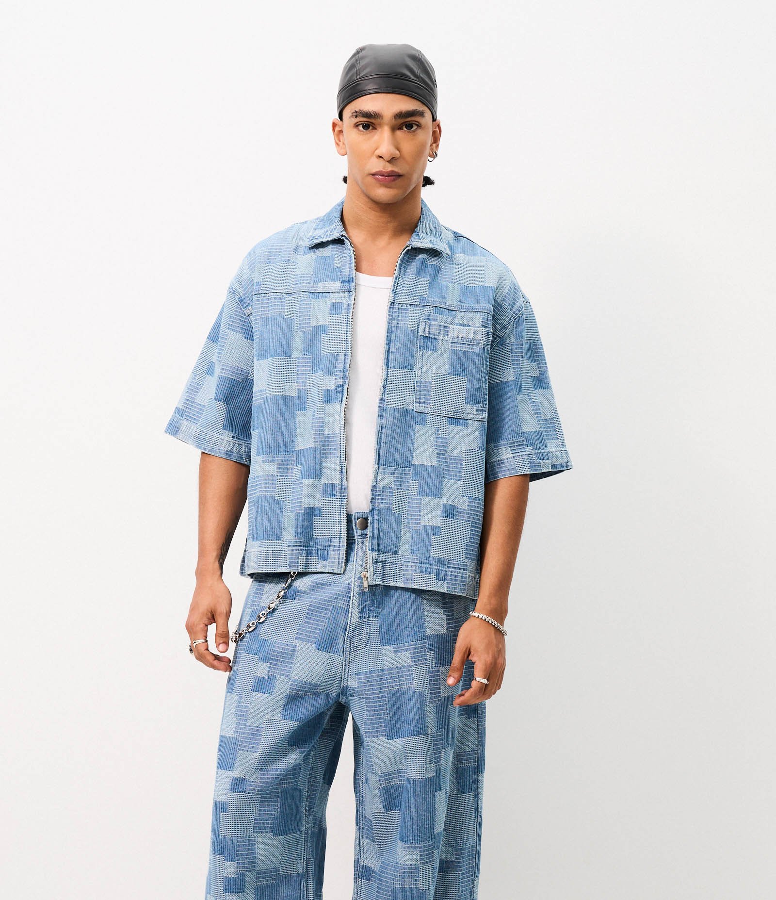Calça Super Baggy em Jeans com Jacquard Azul 4
