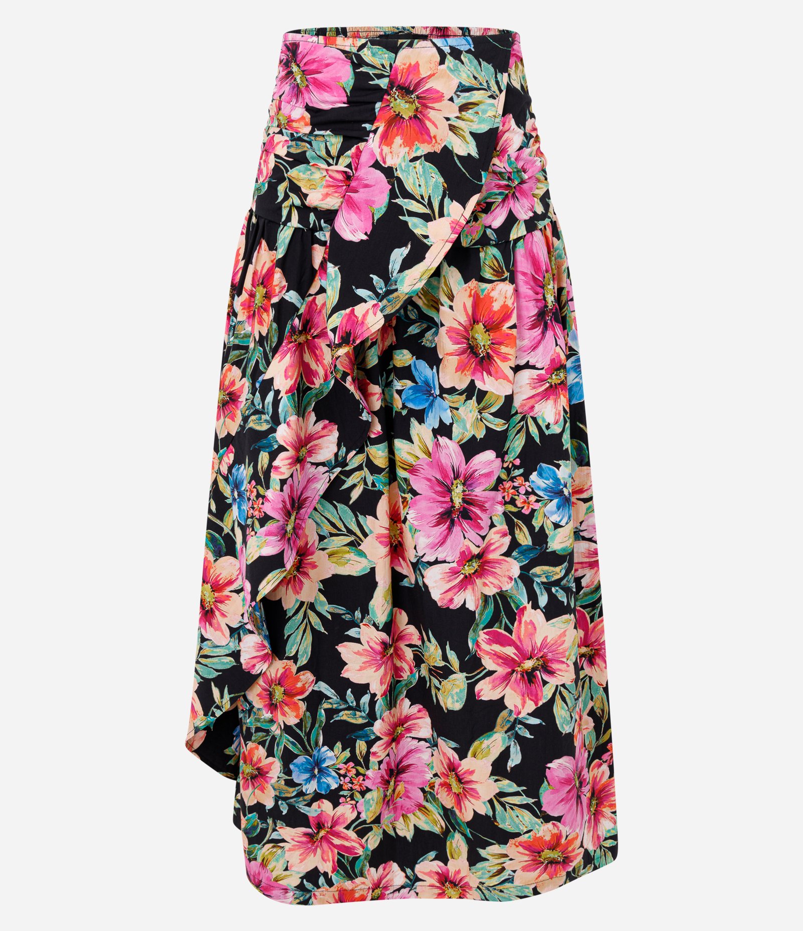 Saia Midi em Tricoline com Estampa Floral e Drapeado na Cintura Rosa 5