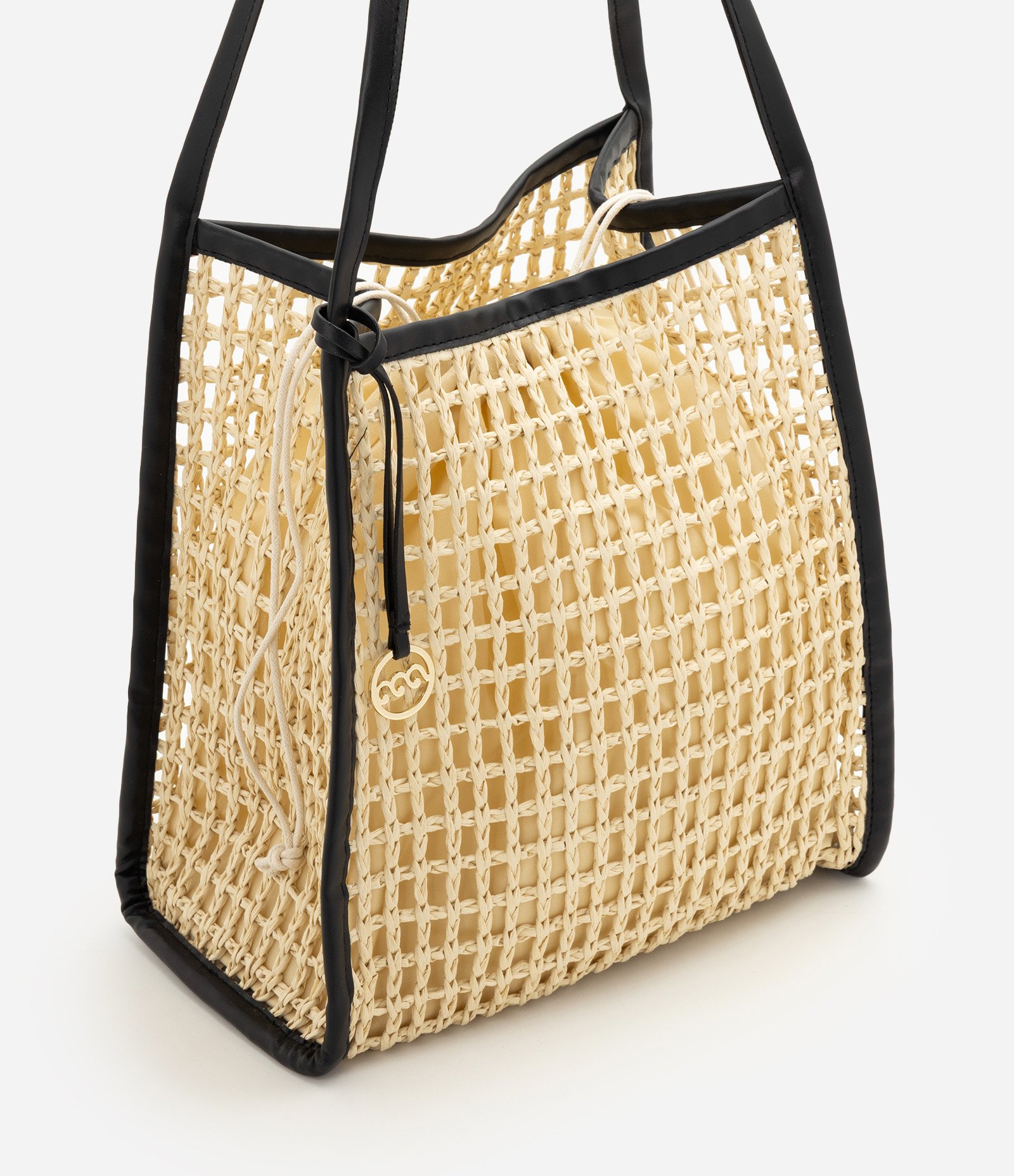Bolsa em Palha Trançada com Alças de PU Amarelo 1