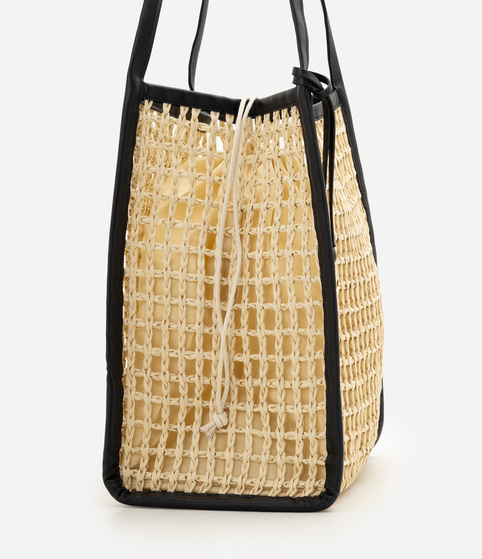 Bolsa em Palha Trançada com Alças de PU Amarelo 2