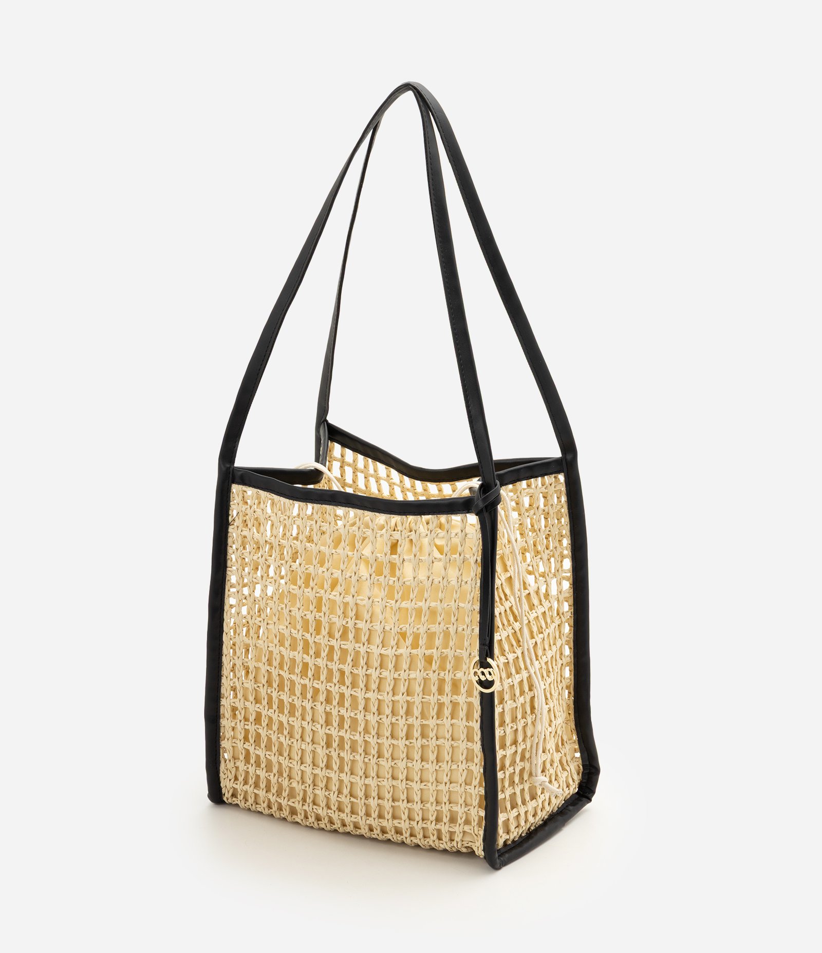 Bolsa em Palha Trançada com Alças de PU Amarelo 4