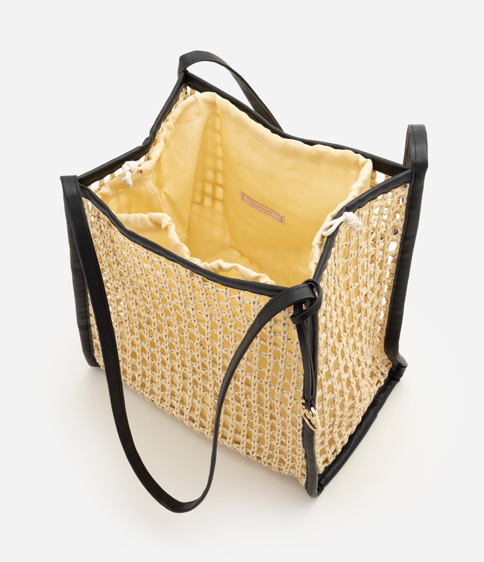 Bolsa em Palha Trançada com Alças de PU Amarelo 5