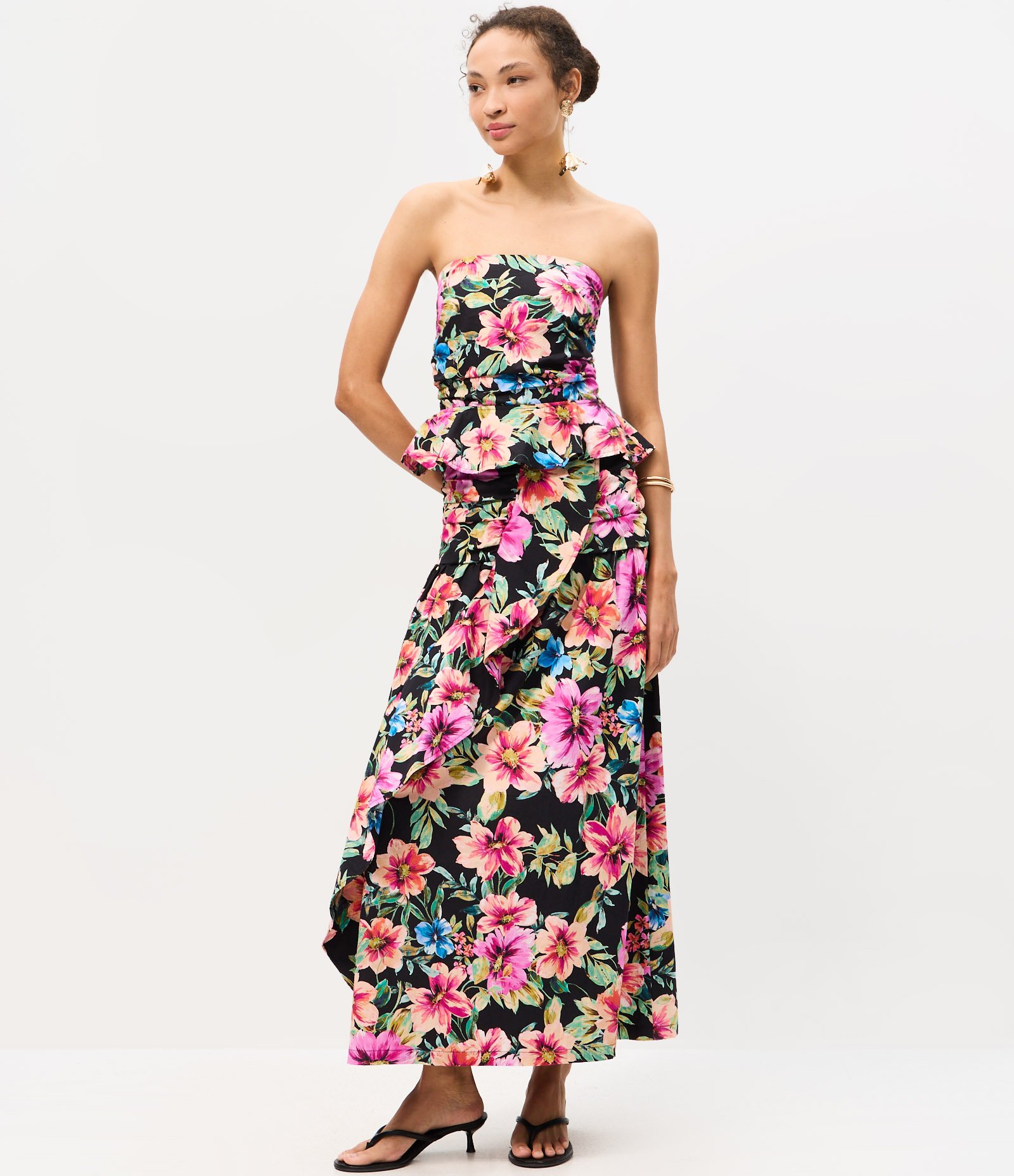 Blusa Tomara que Caia em Tricoline com Estampa Floral e Drapeado Rosa 2