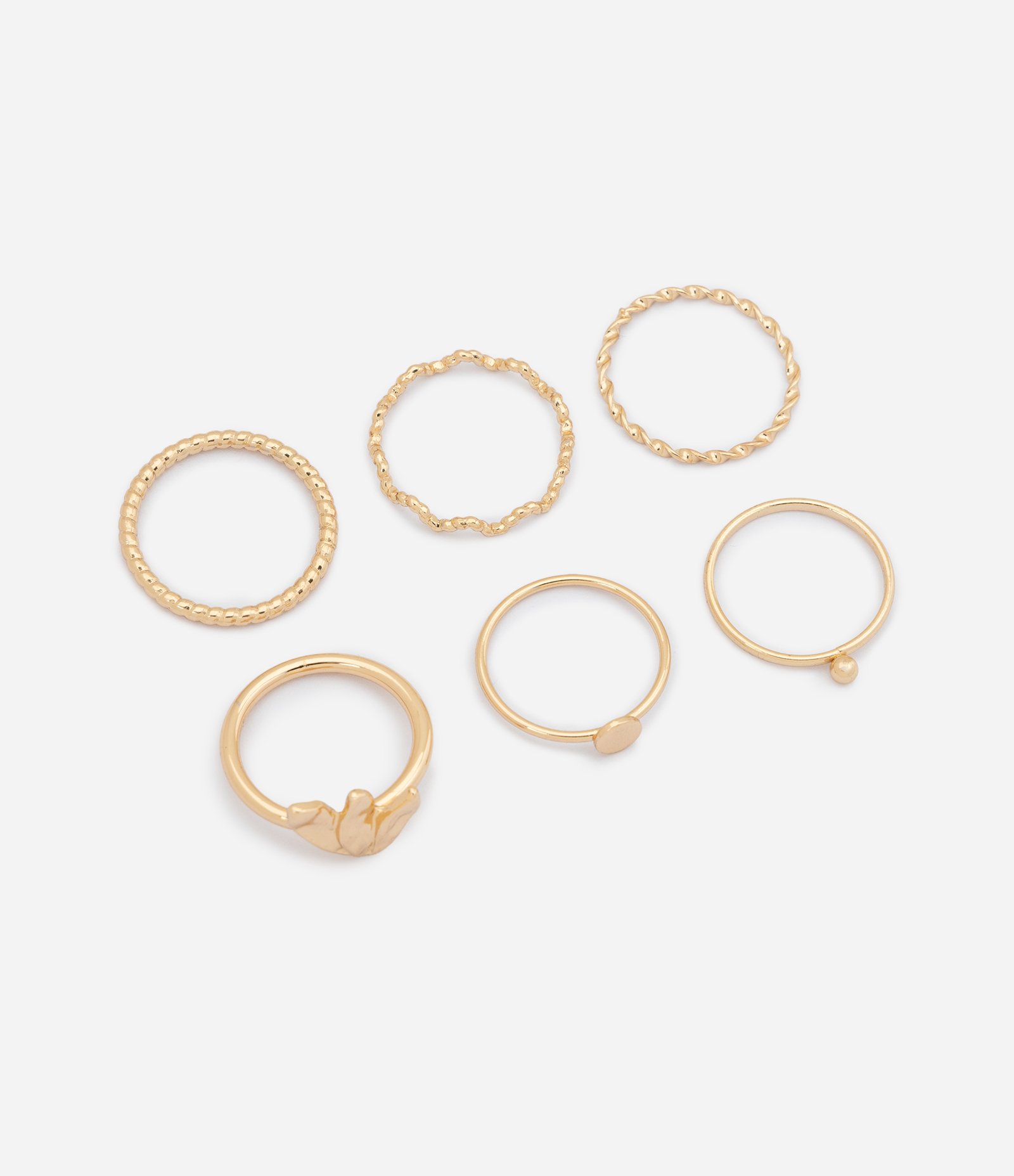 Kit 06 Anéis Finos em Metal com Formatos Variados Dourado 1