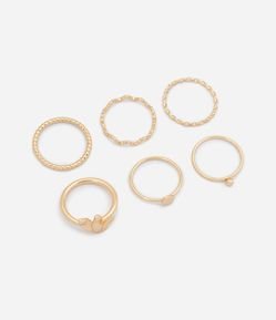 Kit 06 Anéis Finos em Metal com Formatos Variados