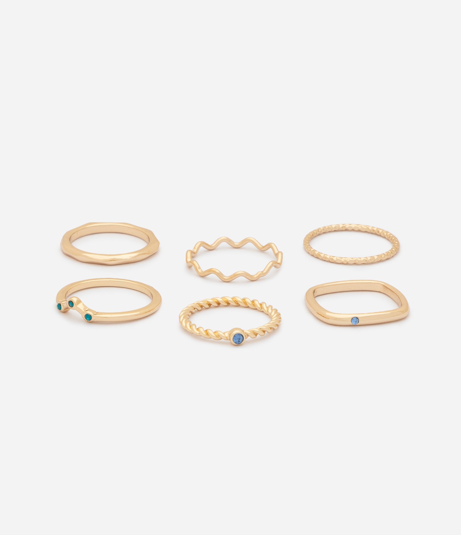 Kit 06 Anéis com Formatos Variados em Metal Dourado 2