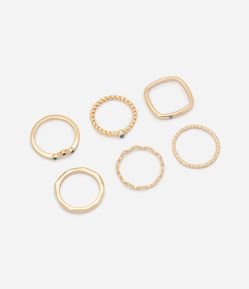 Kit 06 Anéis com Formatos Variados em Metal