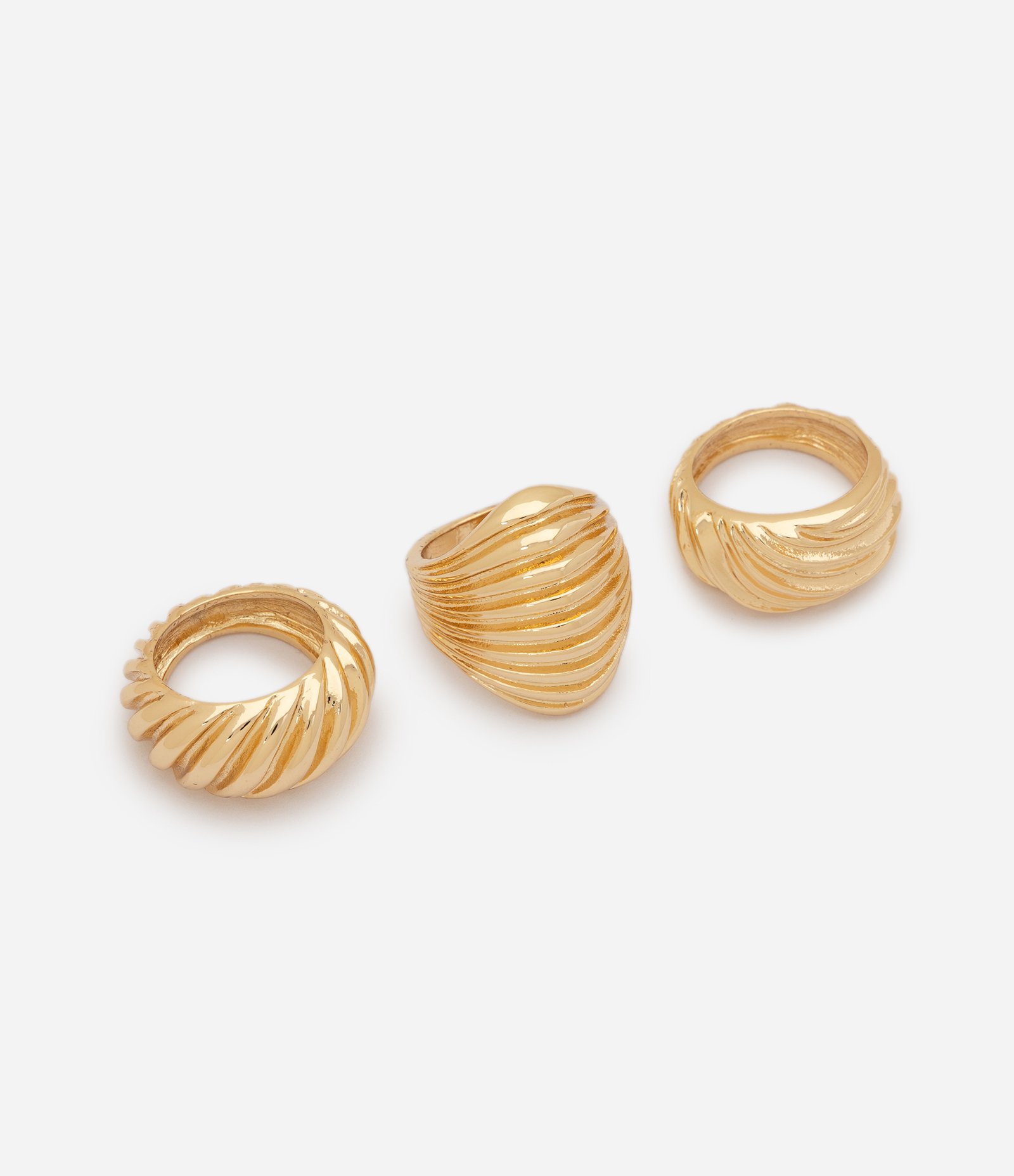Kit 03 Anéis com Formatos Ondulados Dourado 1