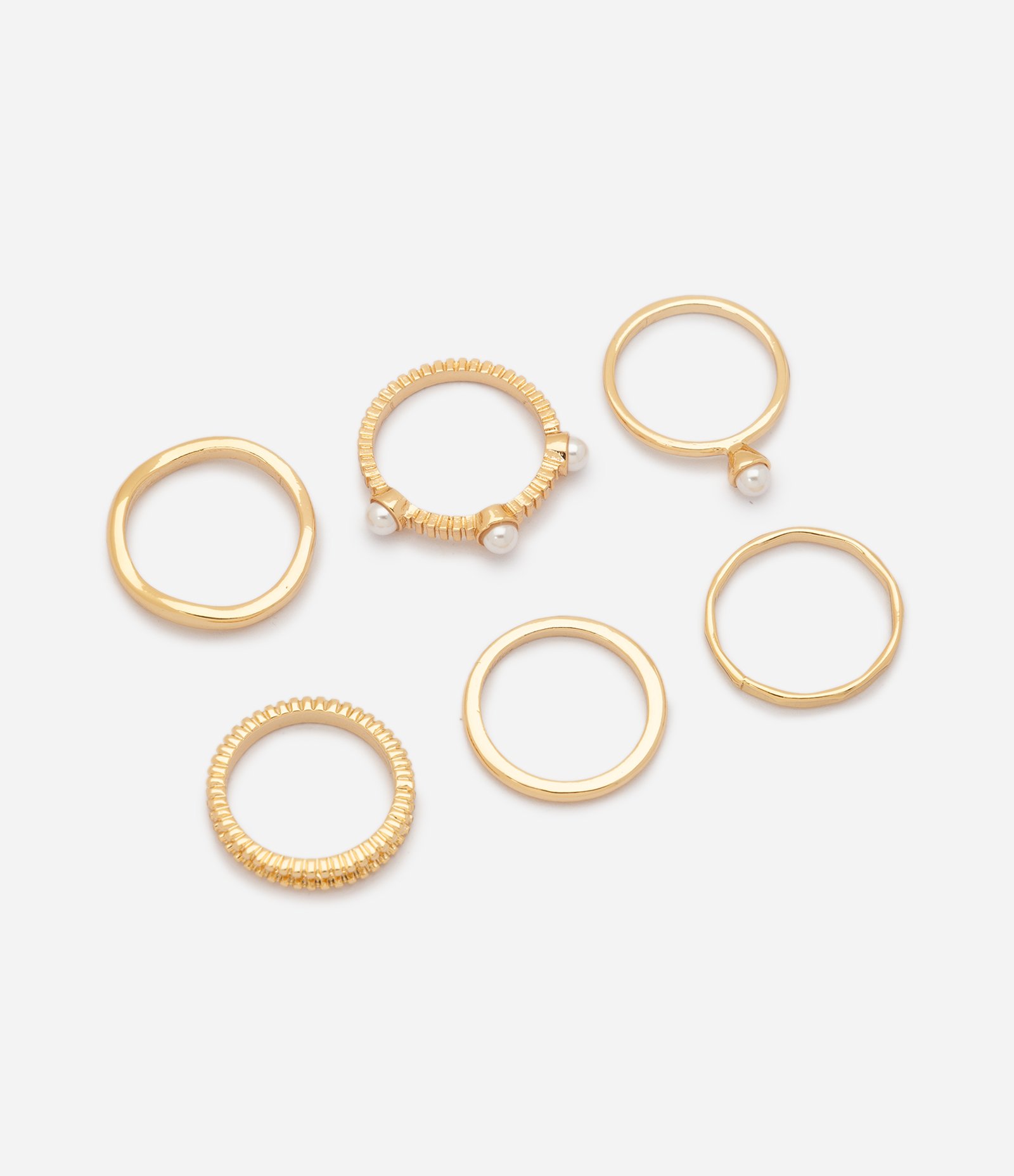 Kit 06 Anéis Metalizados com Design Fino Dourado 1
