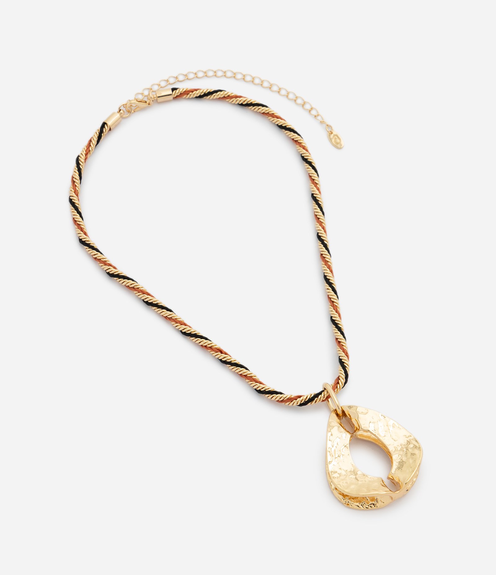 Colar Médio de Corrente Trançada e Pingente Orgânico Dourado 2