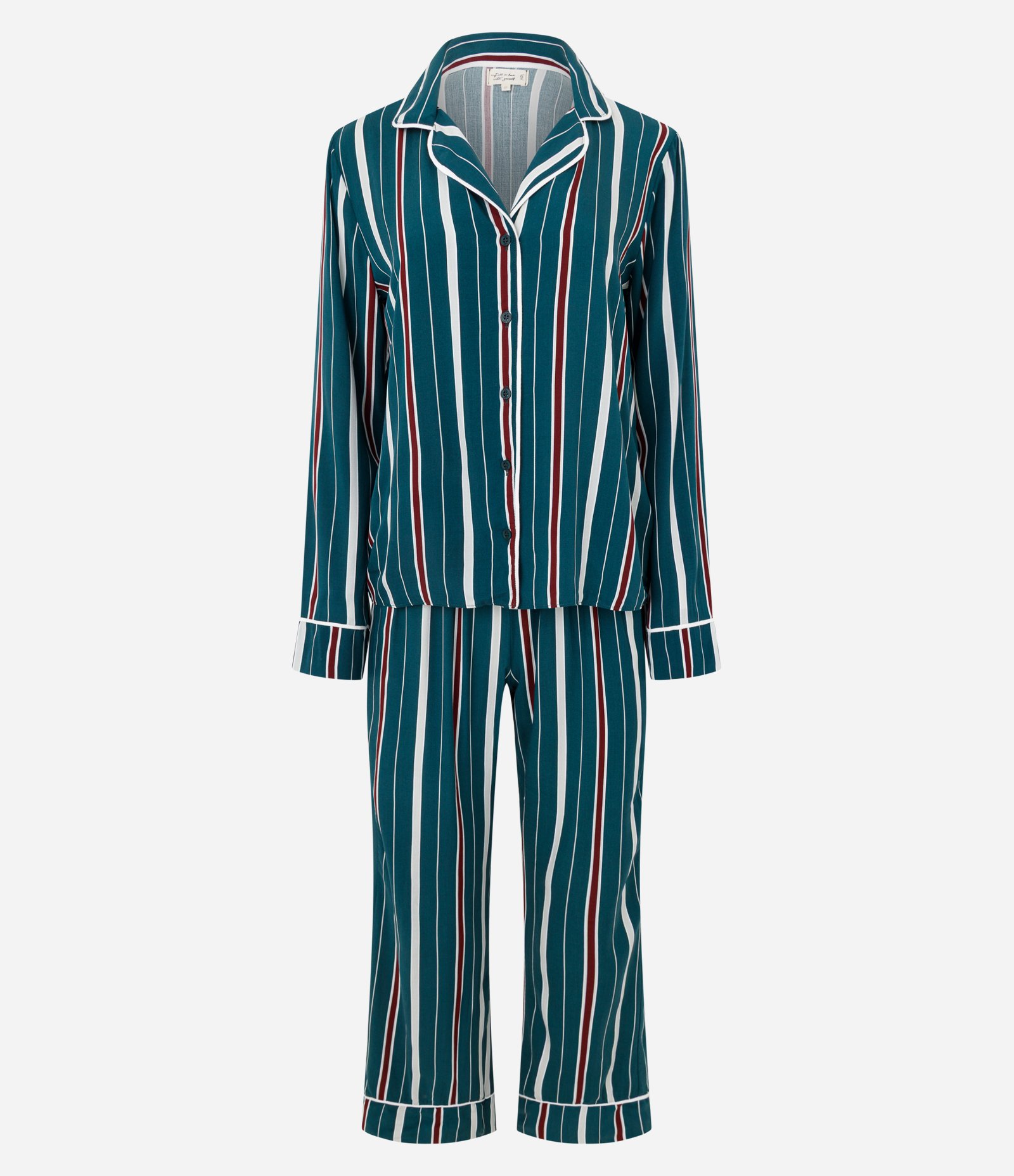 Pijama Longo Americano em Viscose com Estampa de Listras Verde 5
