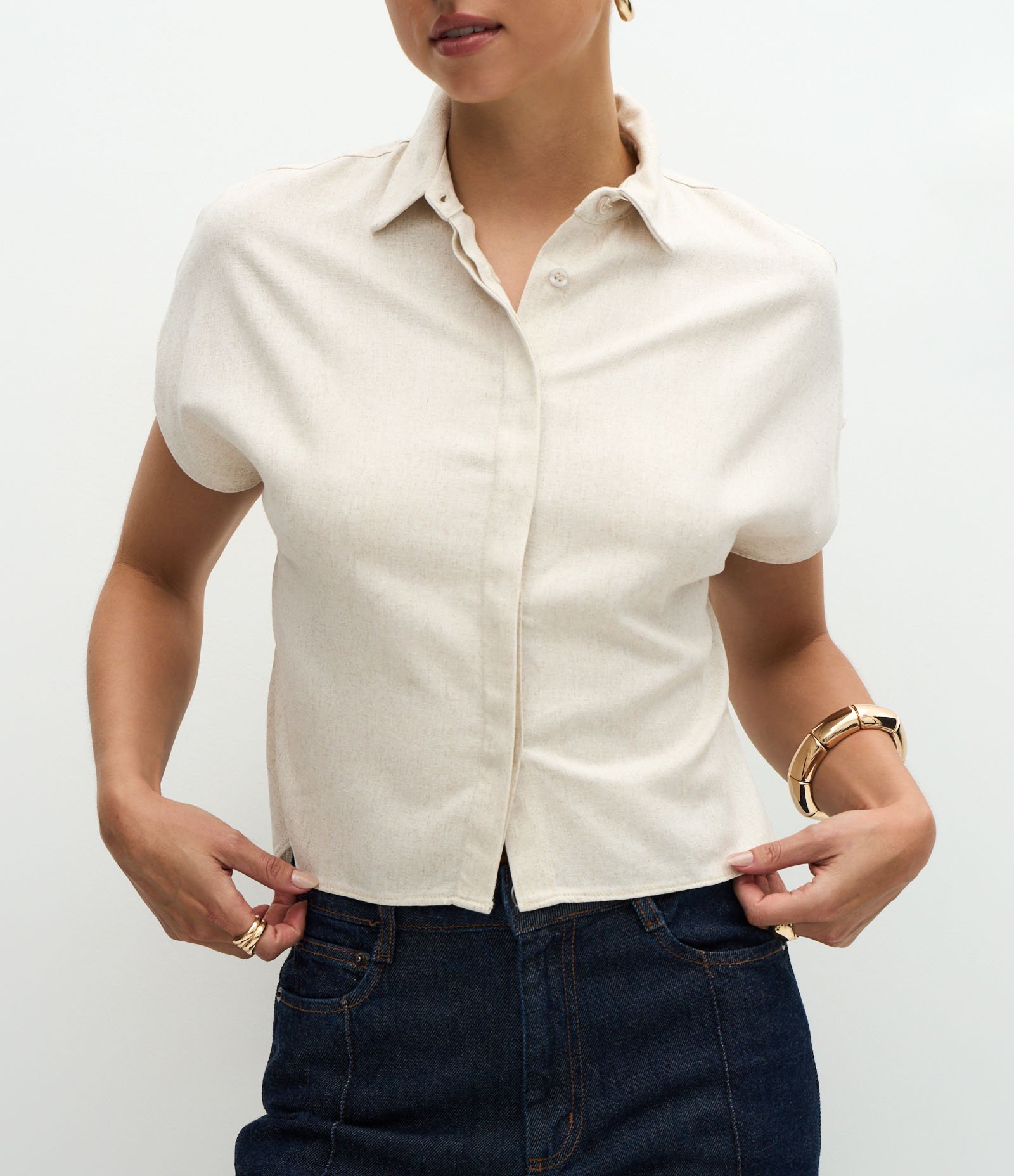 Blusa em Viscolinho com Colarinho na Gola e Sem Cava Branco 4