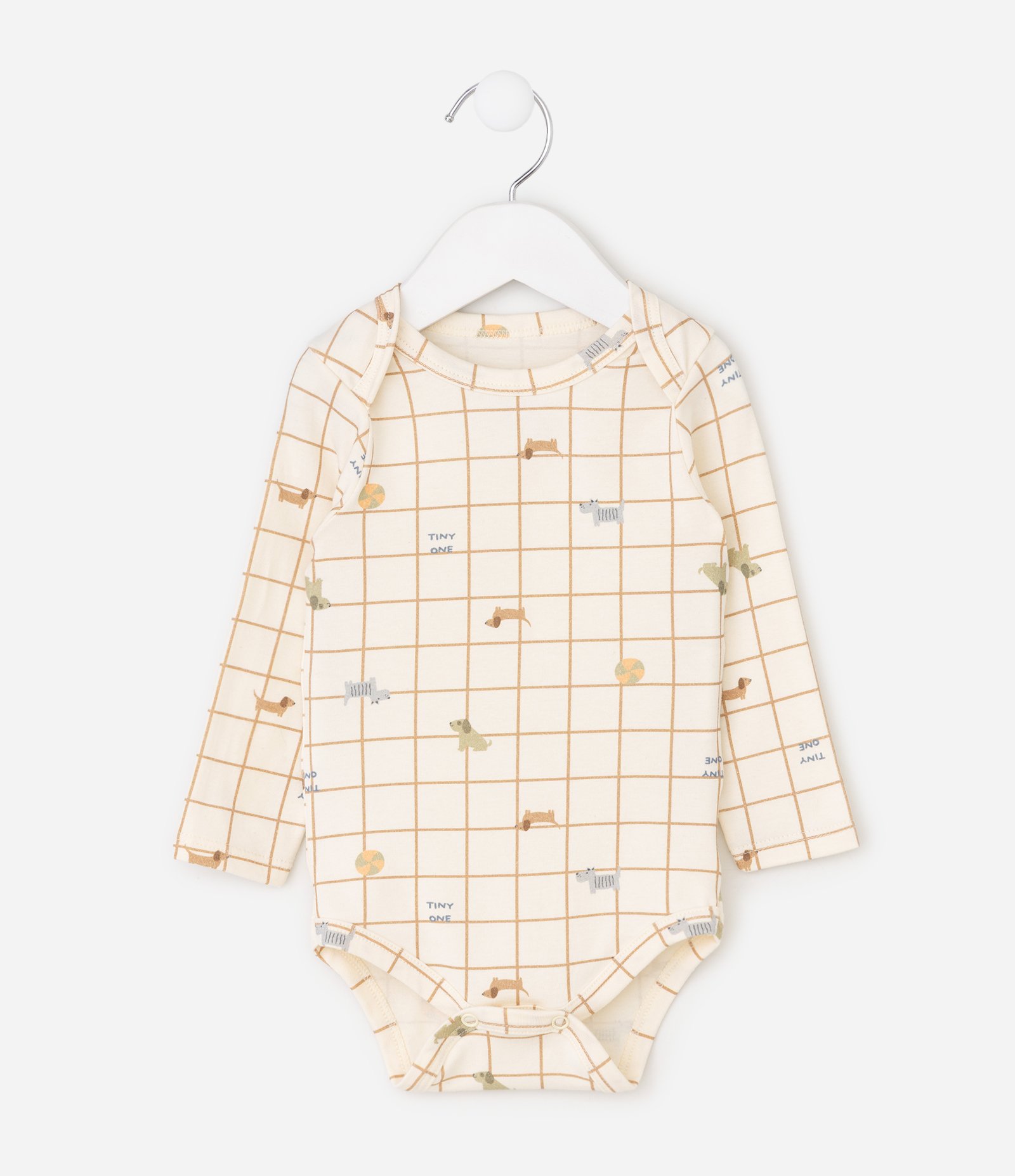 Body Infantil Xadrez com Estampa Fullprint – Tam 0 a 18 Meses Bege 2