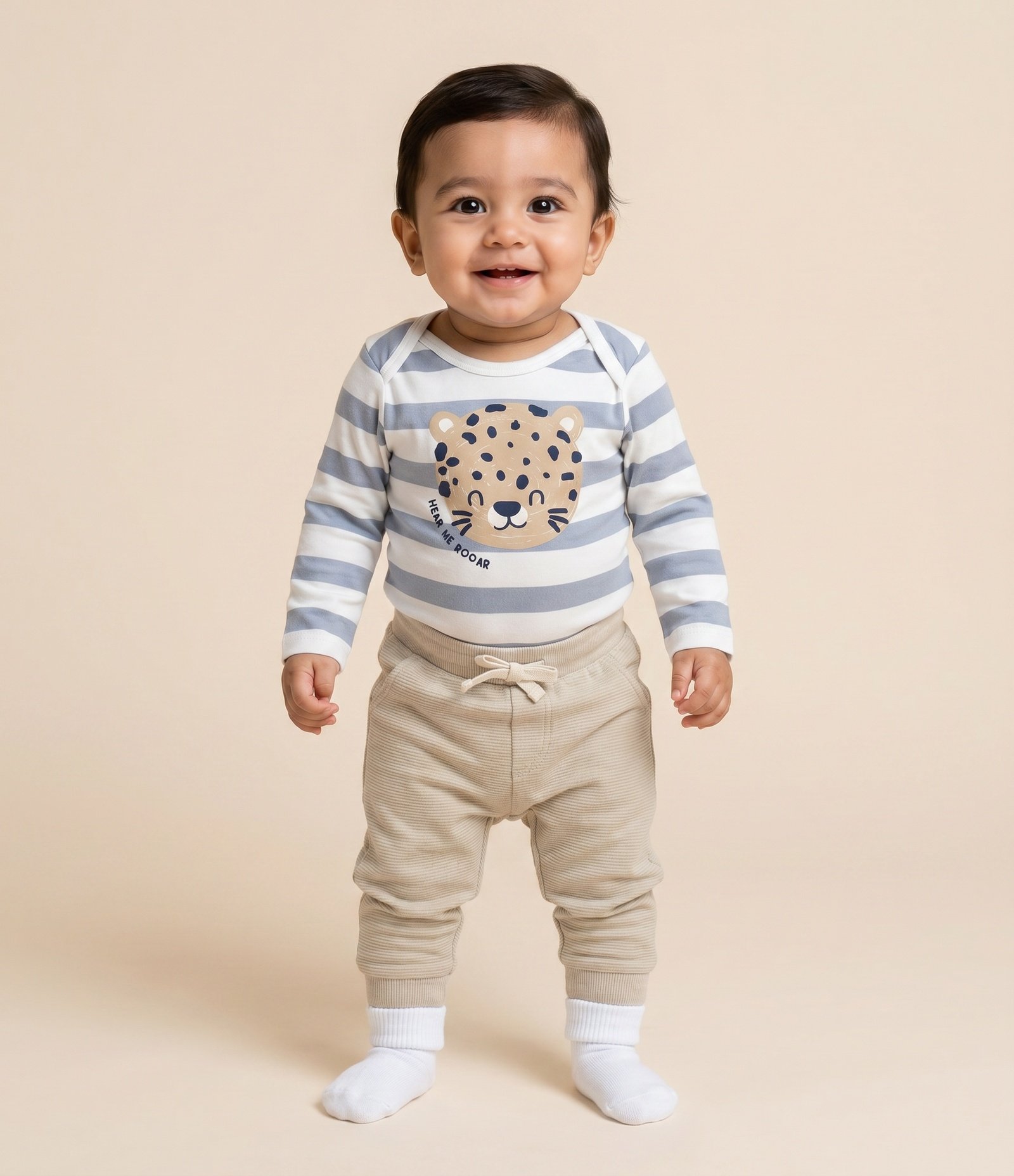 Body Infantil em Algodão com Estampa Listrada - Tam 3 a 18 Meses Branco/Azul 1