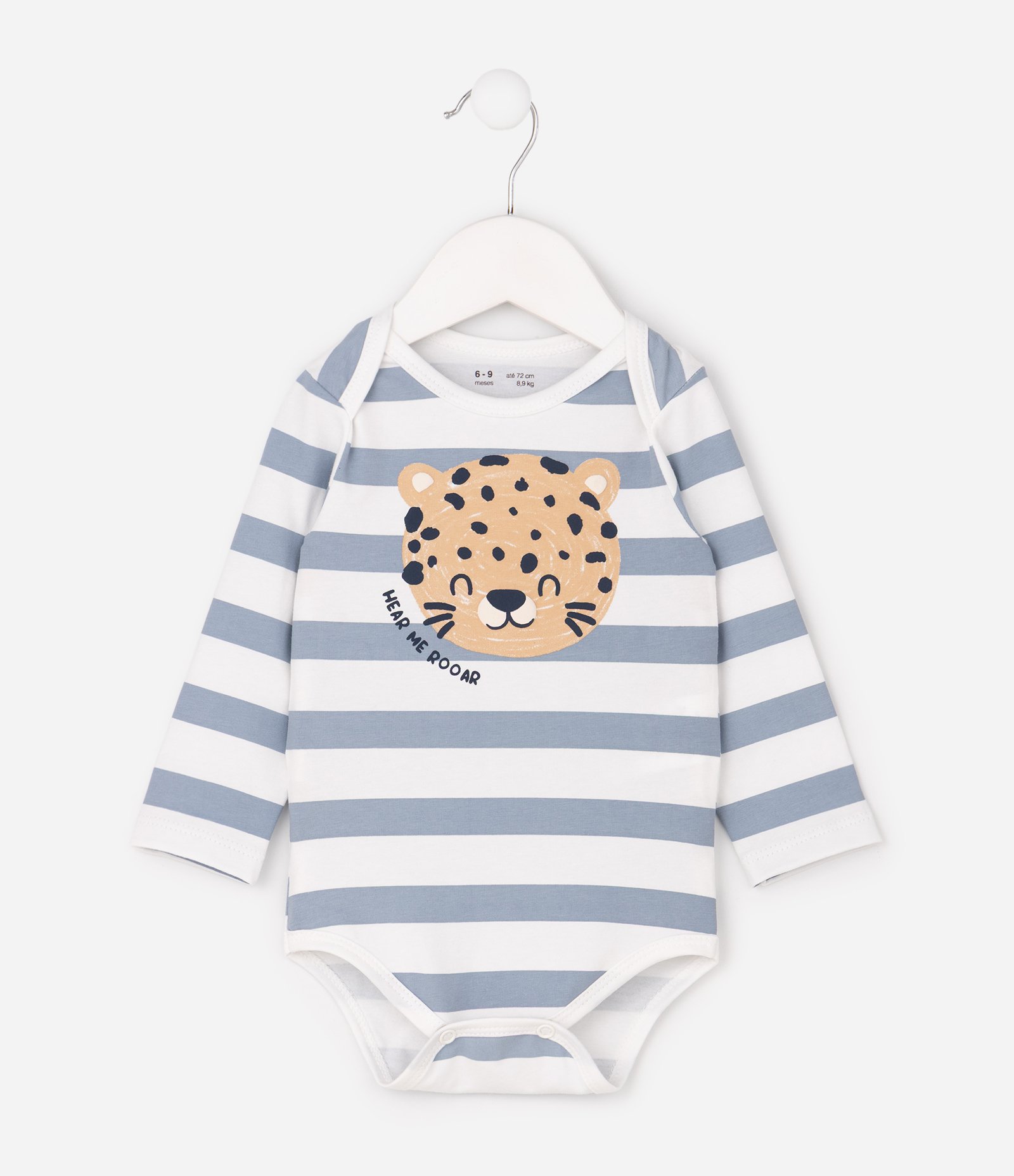 Body Infantil em Algodão com Estampa Listrada - Tam 3 a 18 Meses Branco/Azul 2