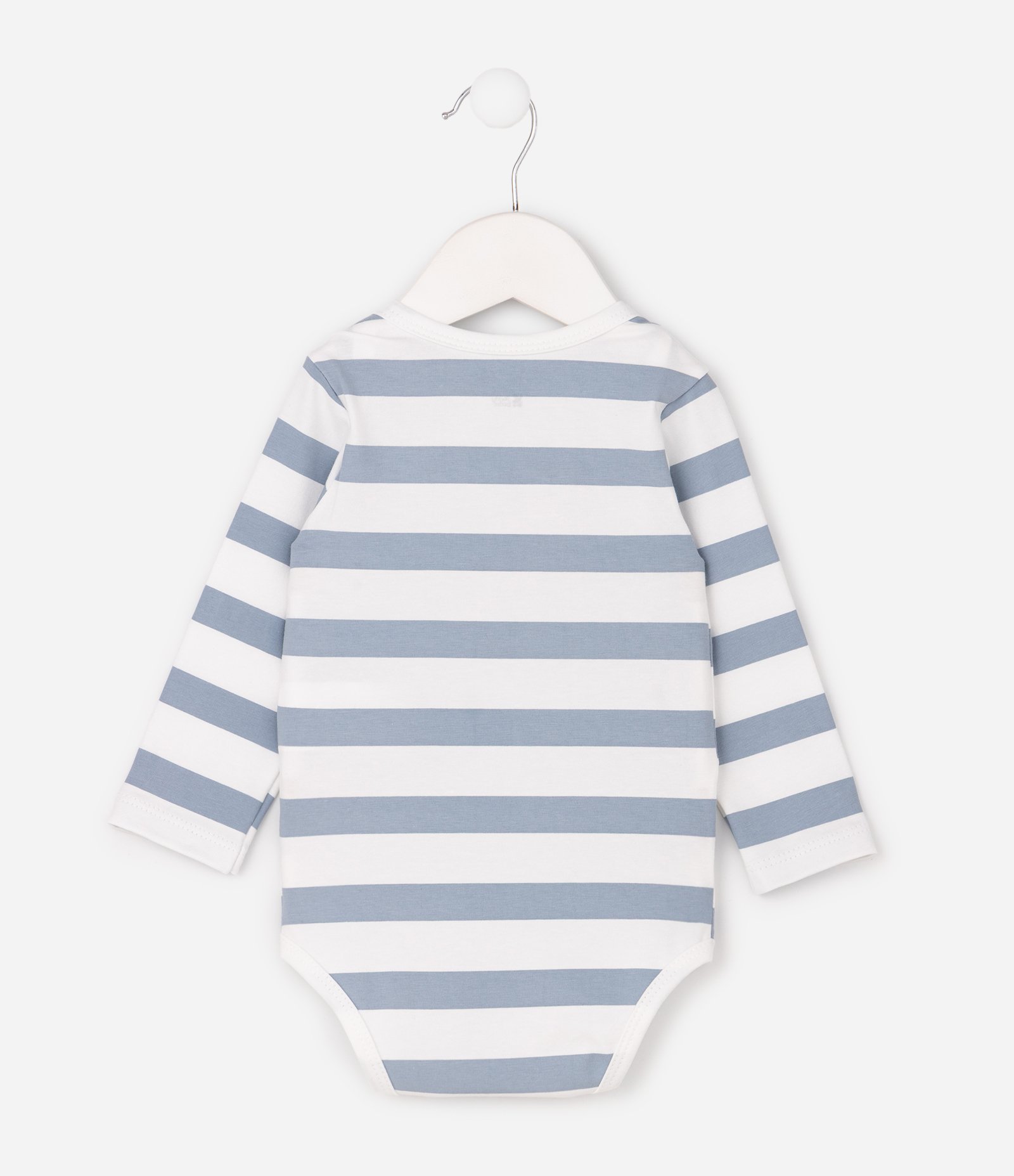 Body Infantil em Algodão com Estampa Listrada - Tam 3 a 18 Meses Branco/Azul 3