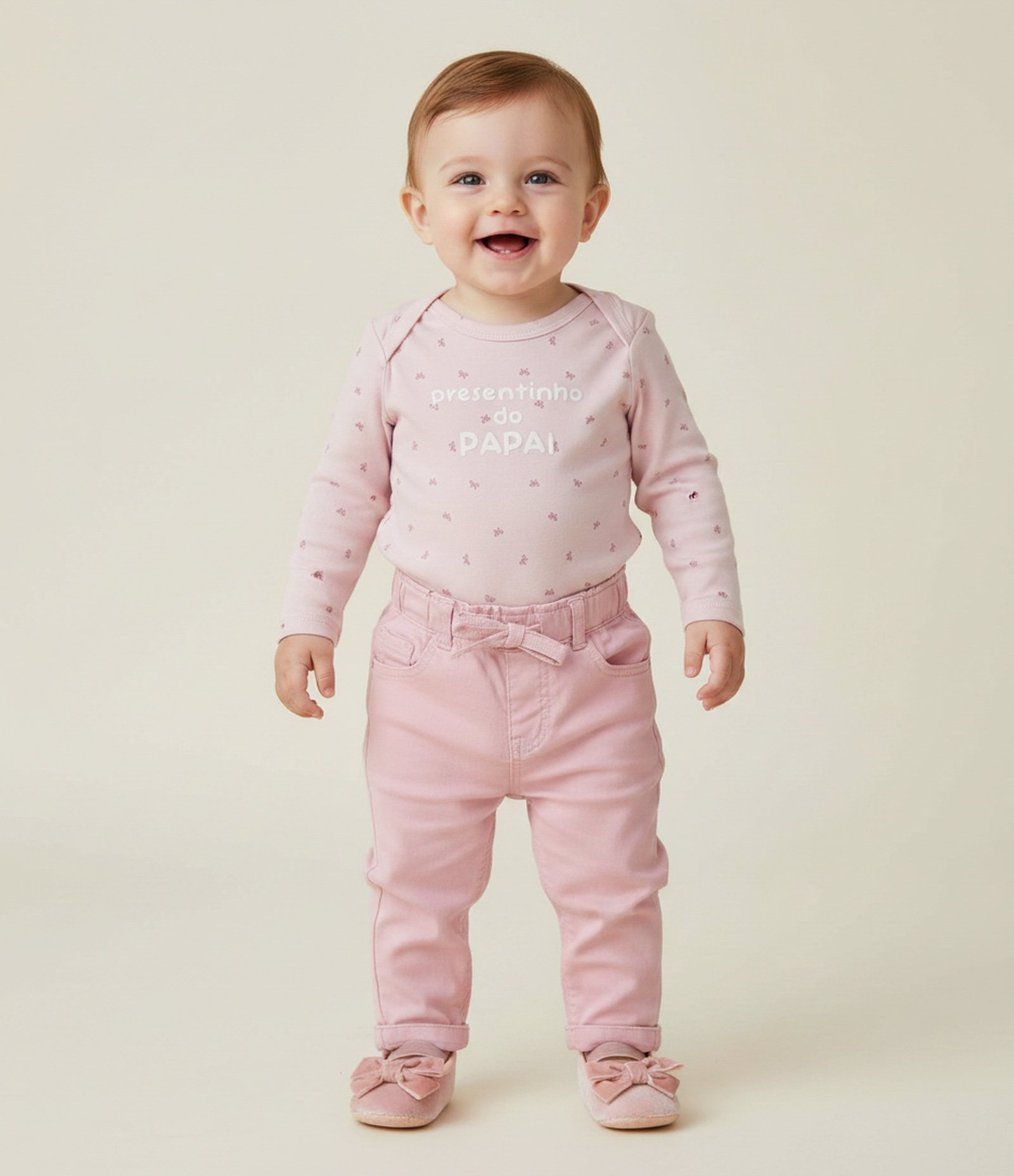 Body Infantil Fullprint Laços e Lettering Presentinho do Papai – Tam 0 a 18 Meses Rosa Bebê 1