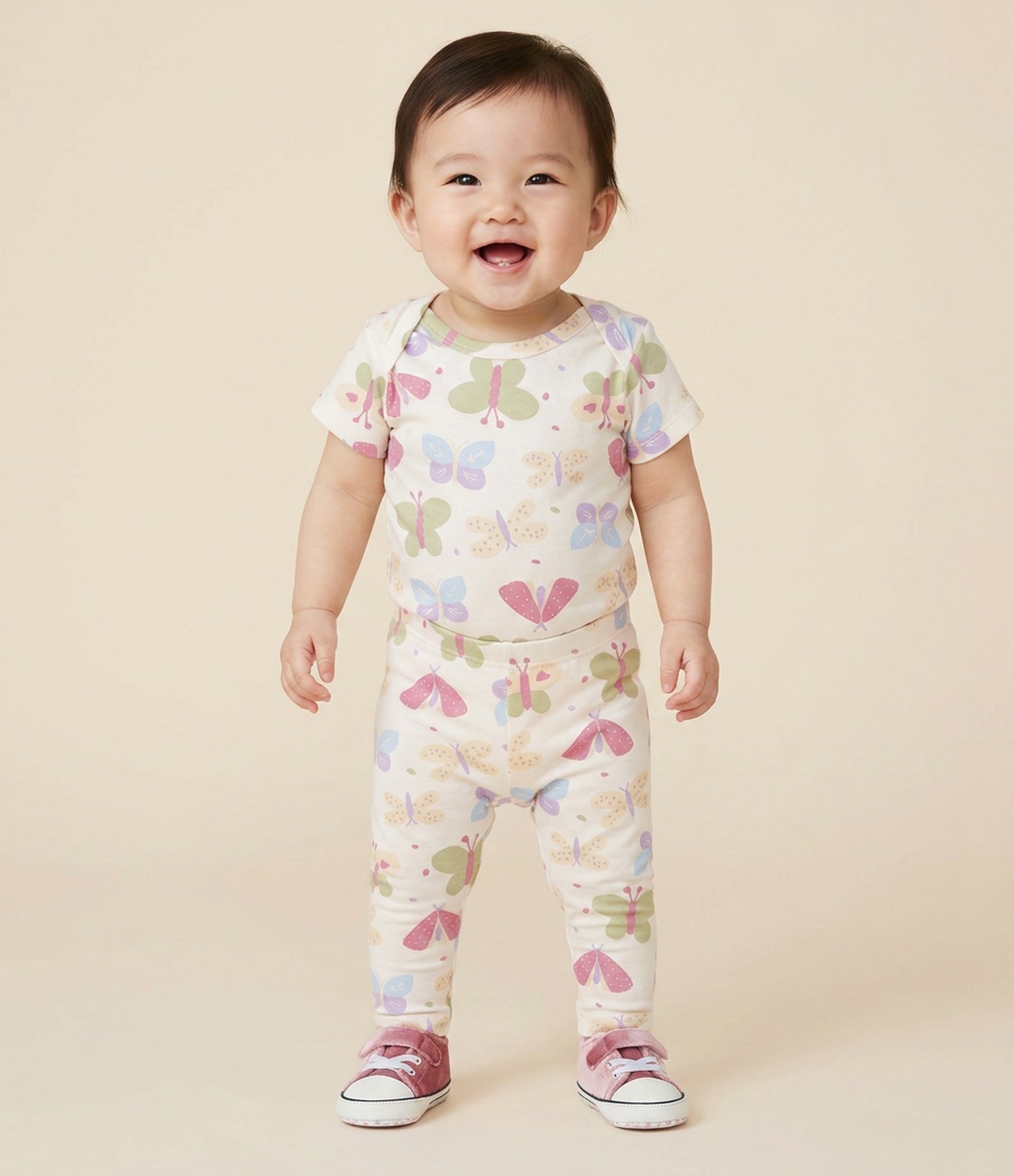 Calça Legging Bebê Borboletas Coloridas - Tam 0 a 18 Meses Bege 1
