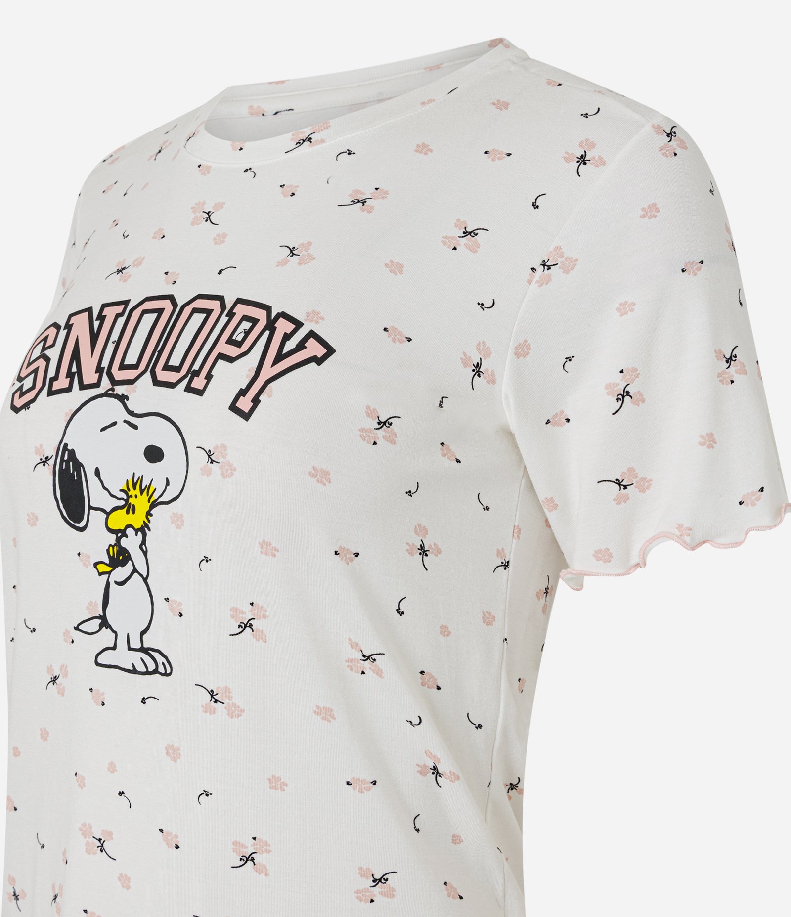 Pijama Curto em Viscolycra com Estampa Floral Snoopy Branco 3