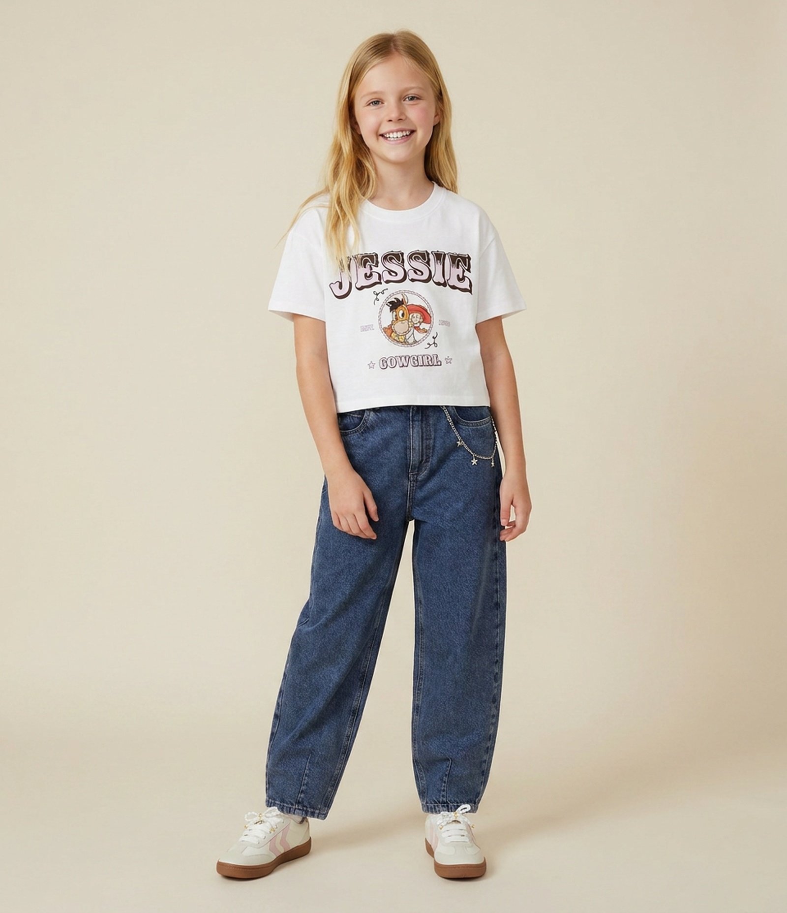 Calça Balloon Infantil em Jeans com Correntinha – Tam 5 a 16 Anos Azul 1