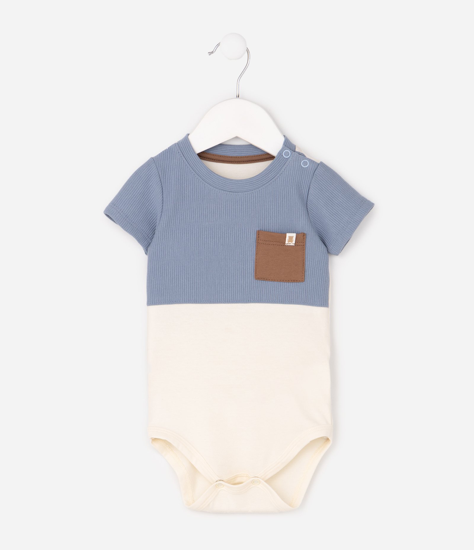Body Bebê em Algodão Texturizado com Bolso – Tam 0 a 18 Meses Azul/Bege 2