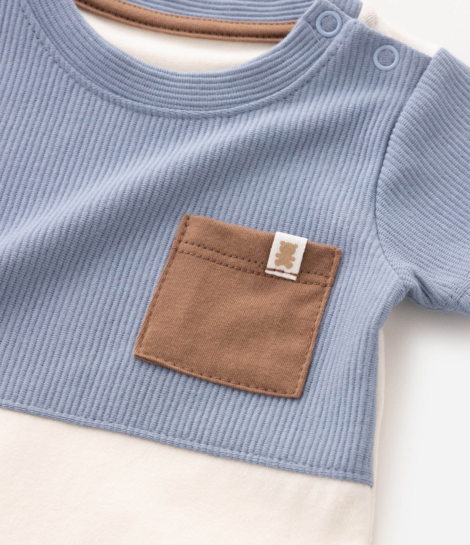 Body Bebê em Algodão Texturizado com Bolso – Tam 0 a 18 Meses Azul/Bege 5