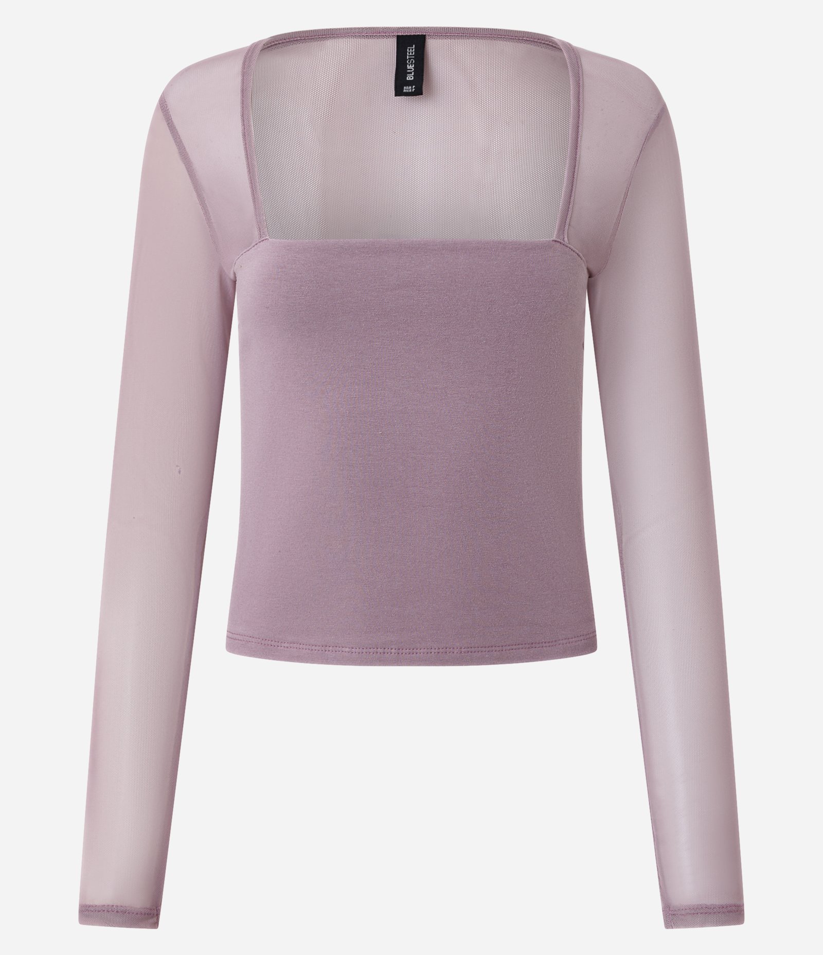 Blusa Manga Longa em Tule com Decote Quadrado Roxo 5