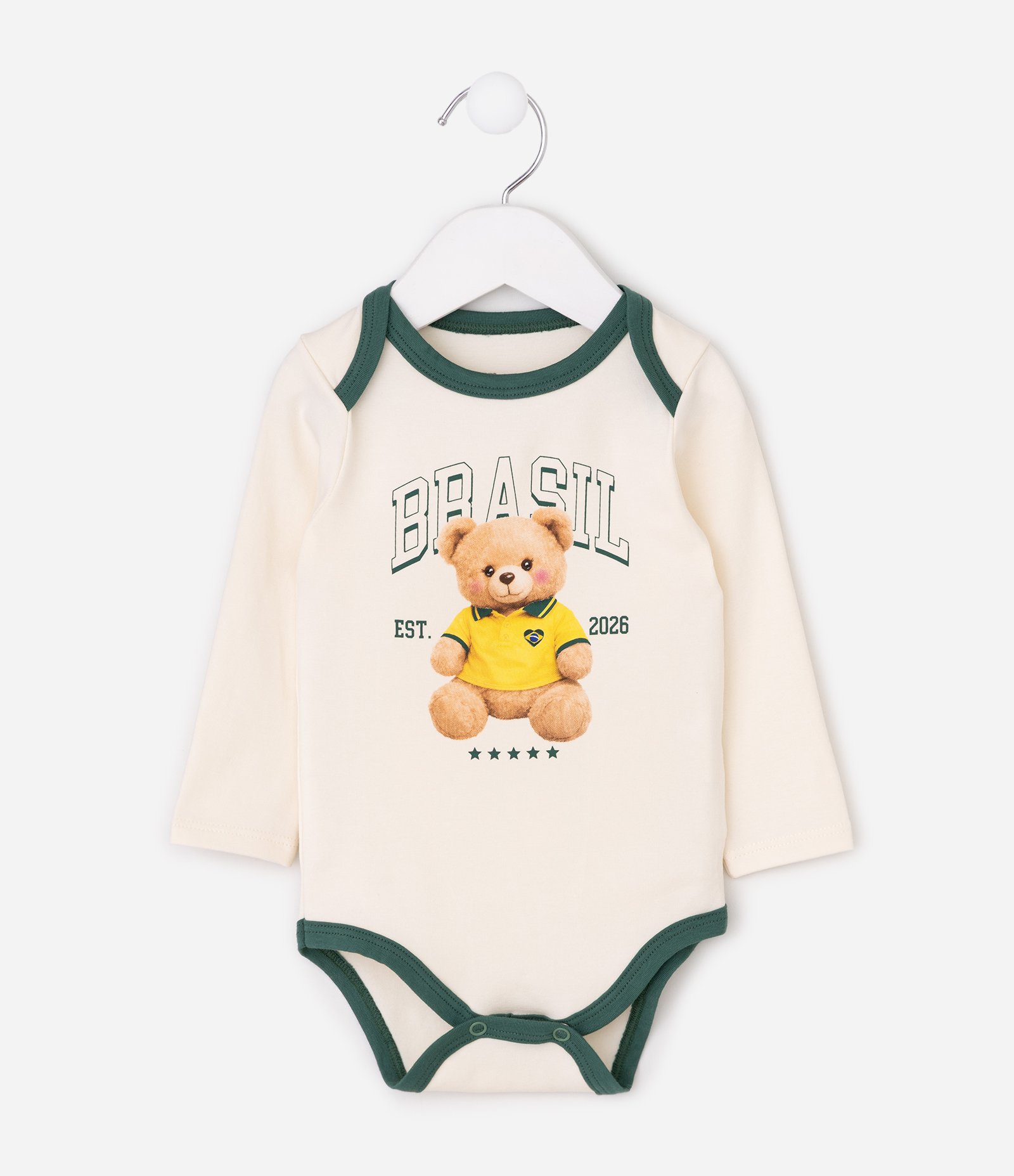 Body Infantil Manga Longa com Estampa Urso Copa do Mundo – Tam RN a 18 Meses Off White 1