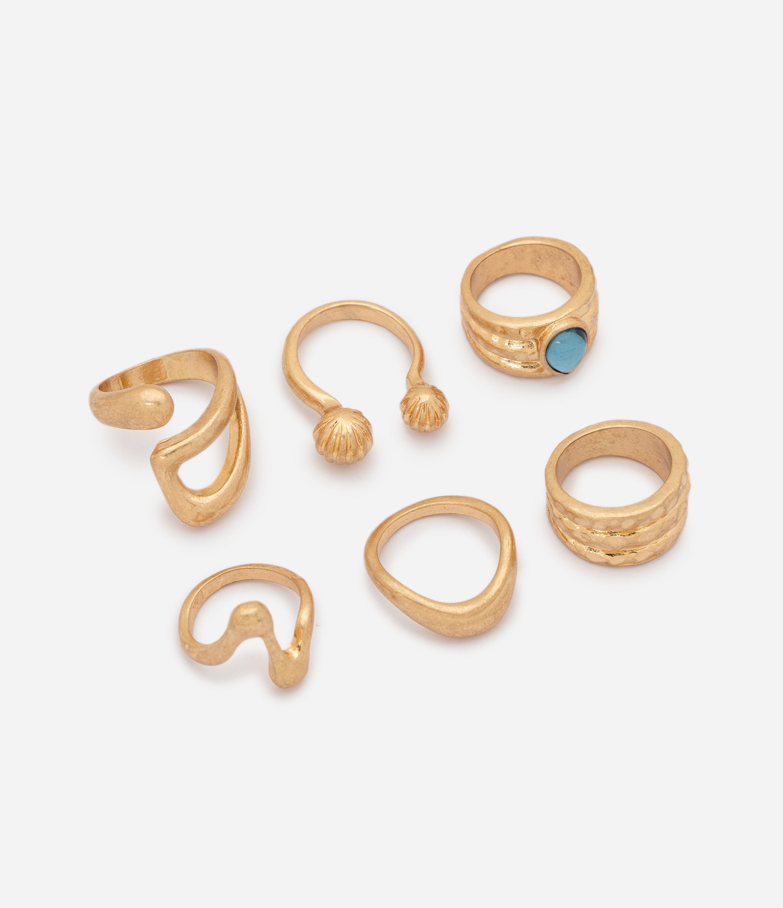 Kit 06 Anéis com Formato Orgânico Dourado 2