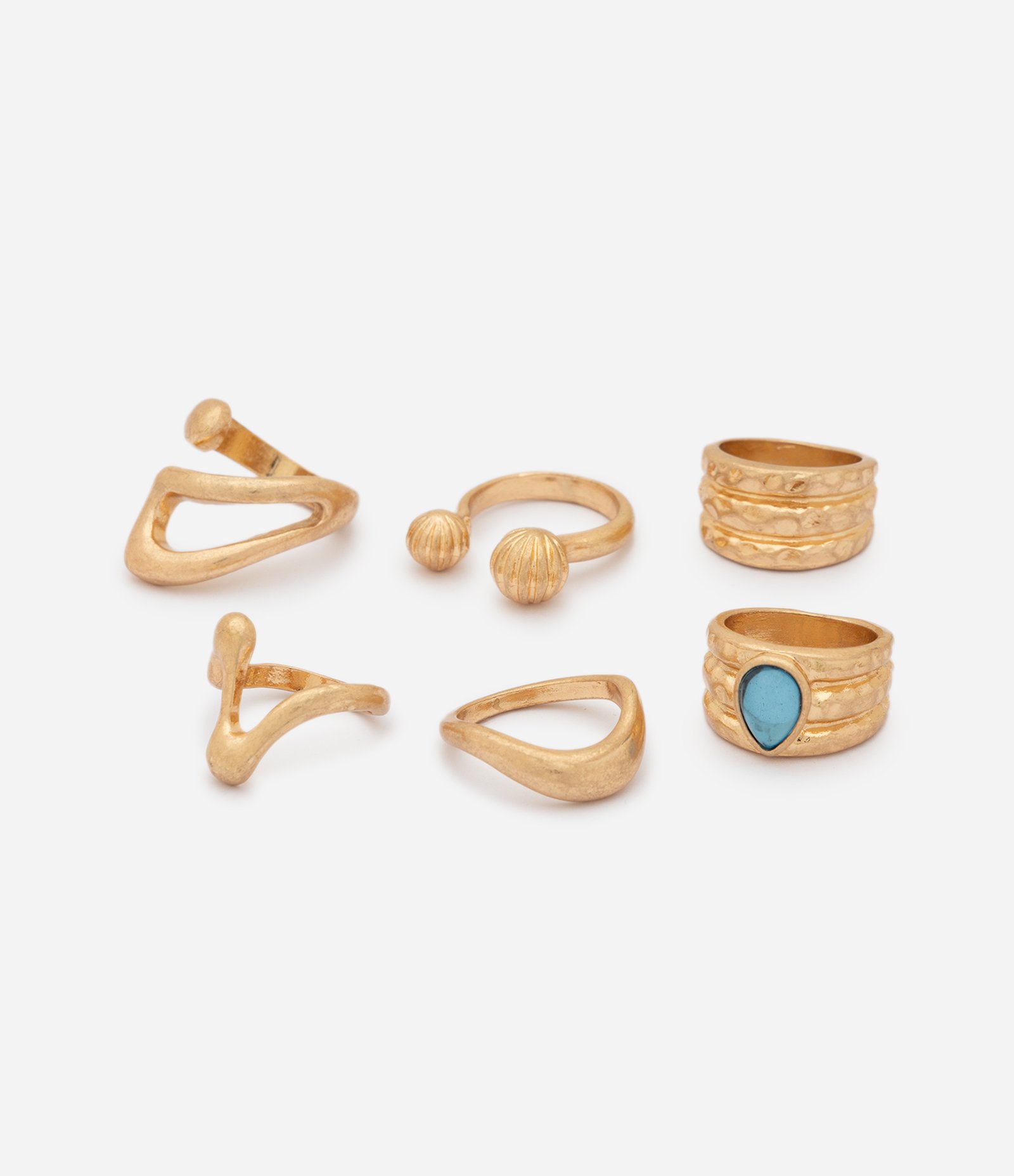 Kit 06 Anéis com Formato Orgânico Dourado 3