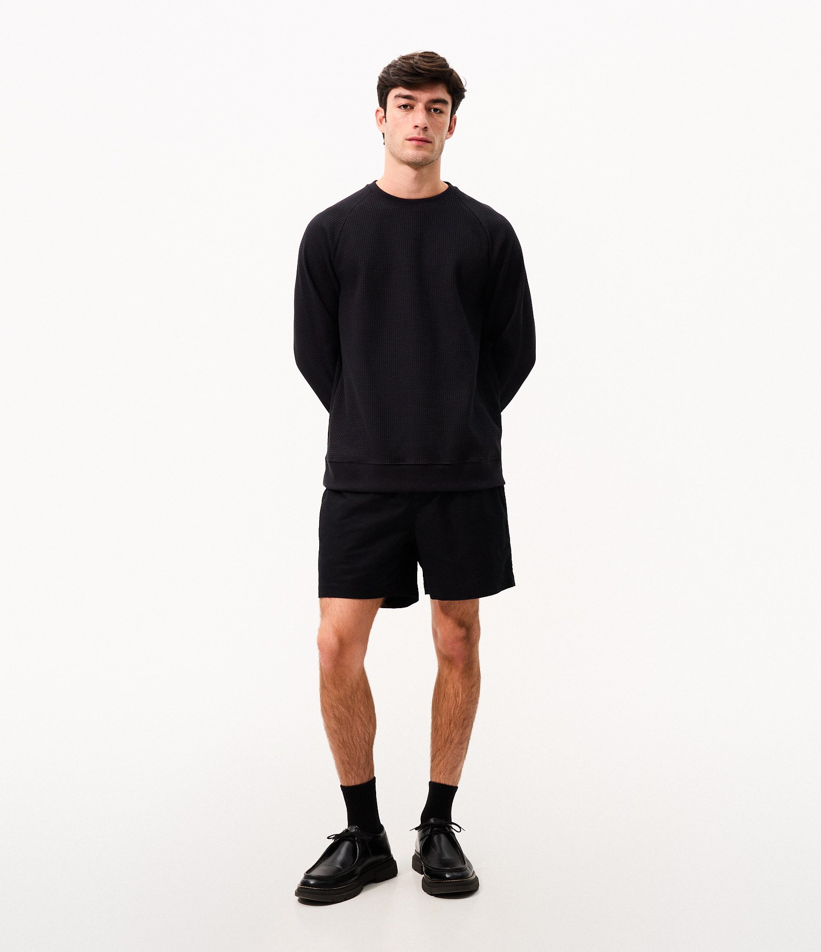 Blusão em Meia Malha com Textura Waffle Preto 2